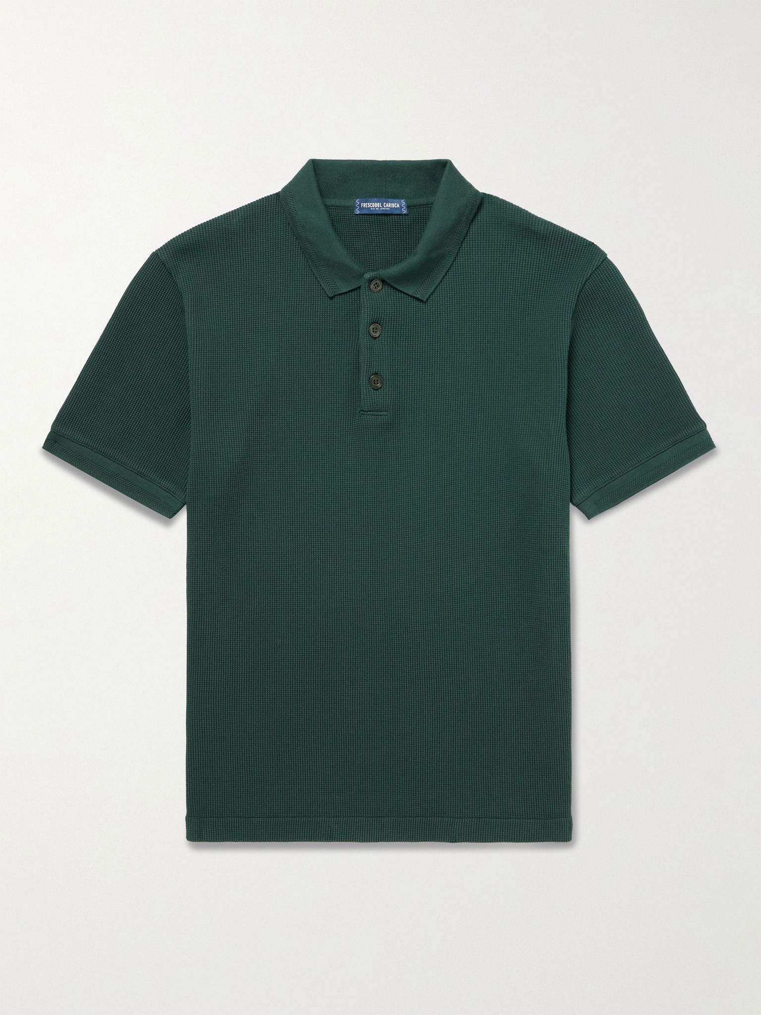 Horacio Waffle-Knit Cotton Polo Shirt Green - 1