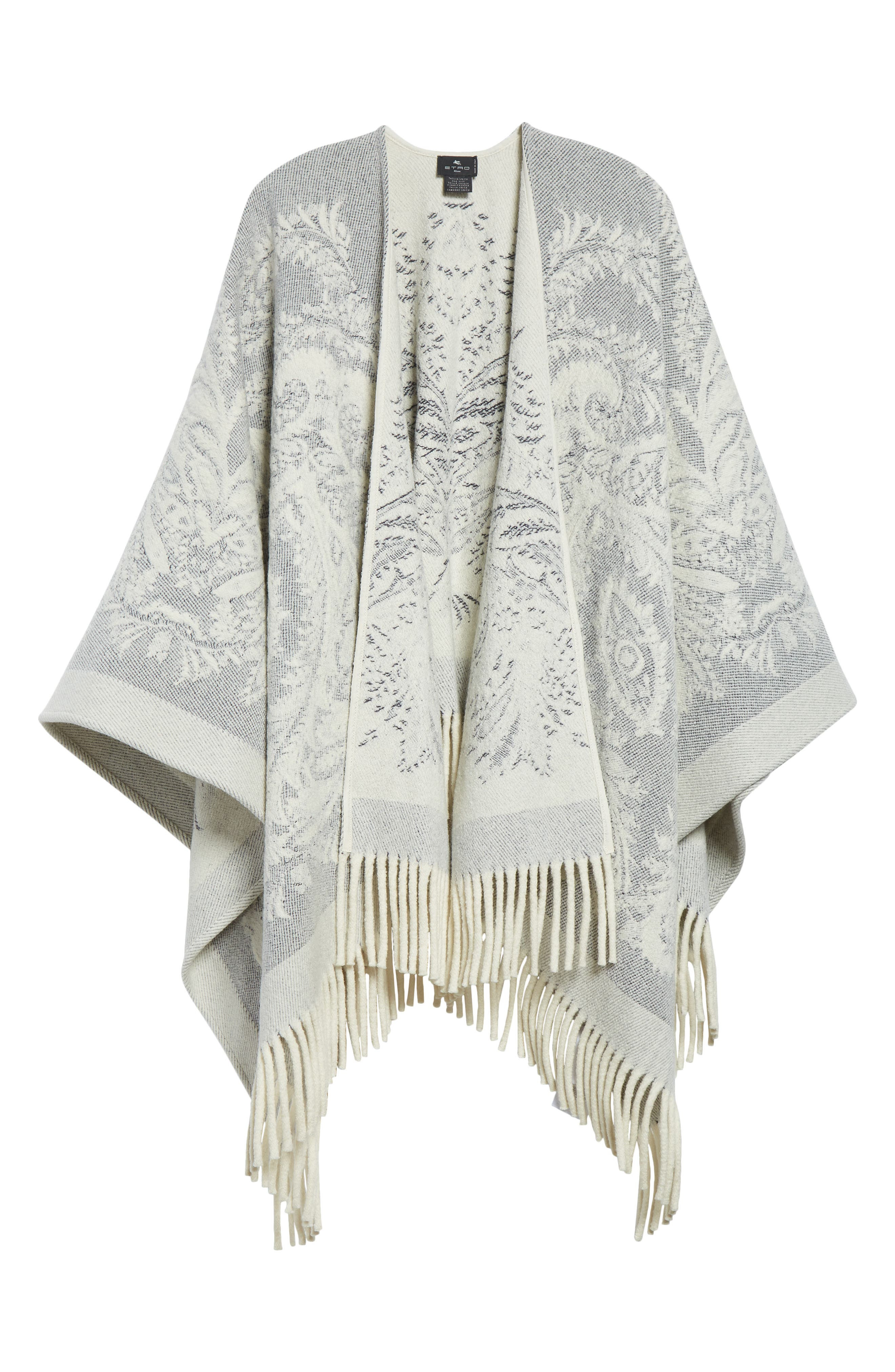 Etro Paisley Jacquard Wool Cape in Grey/White at Nordstrom - 6