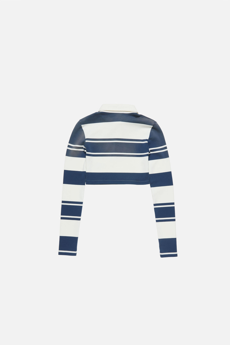 Cropped long sleeve polo - White/navy 7