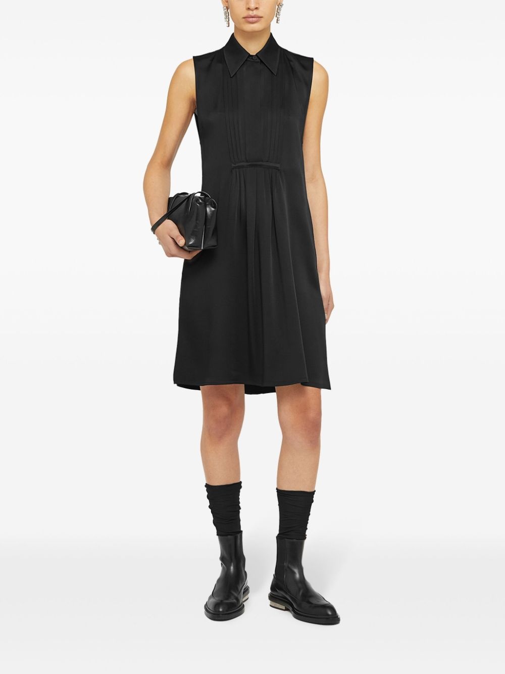 classic-collar satin-finish dress - 2
