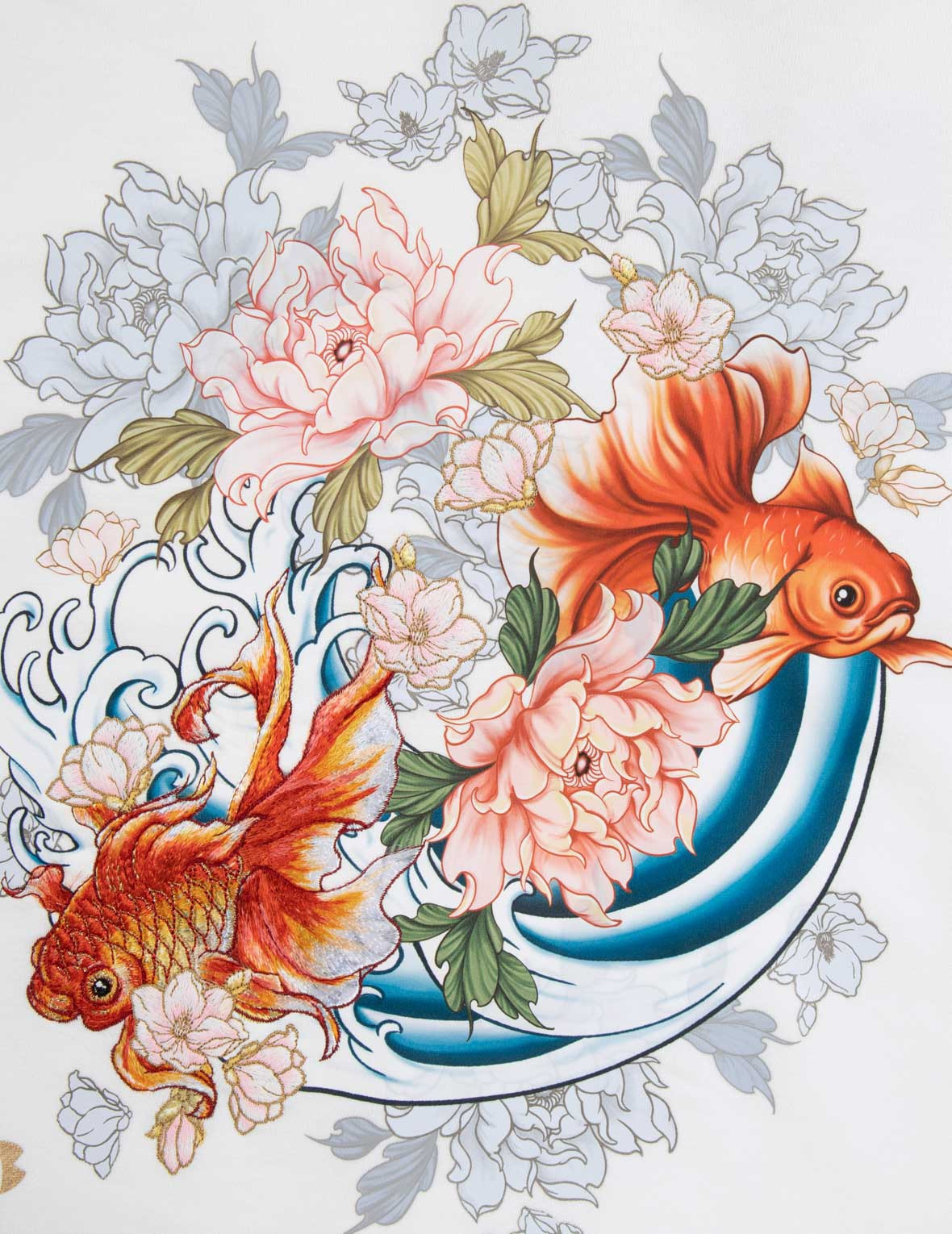 GOLDFISH AND FLORAL FLOW PRINT OVERSIZED HOODIE - 9