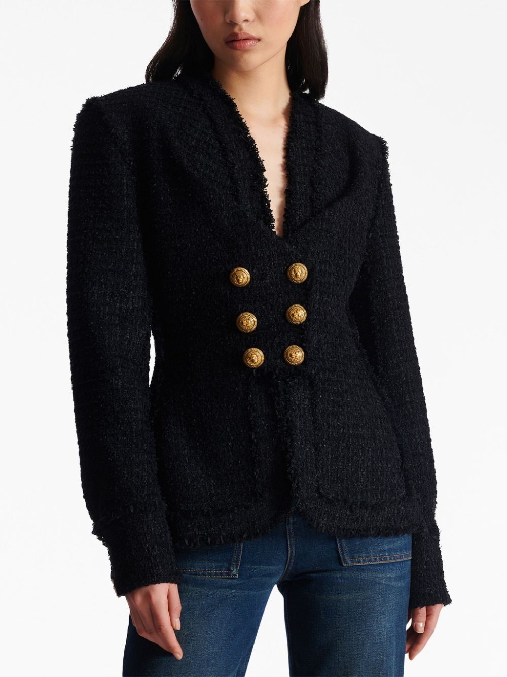 button-fastening tweed jacket - 7