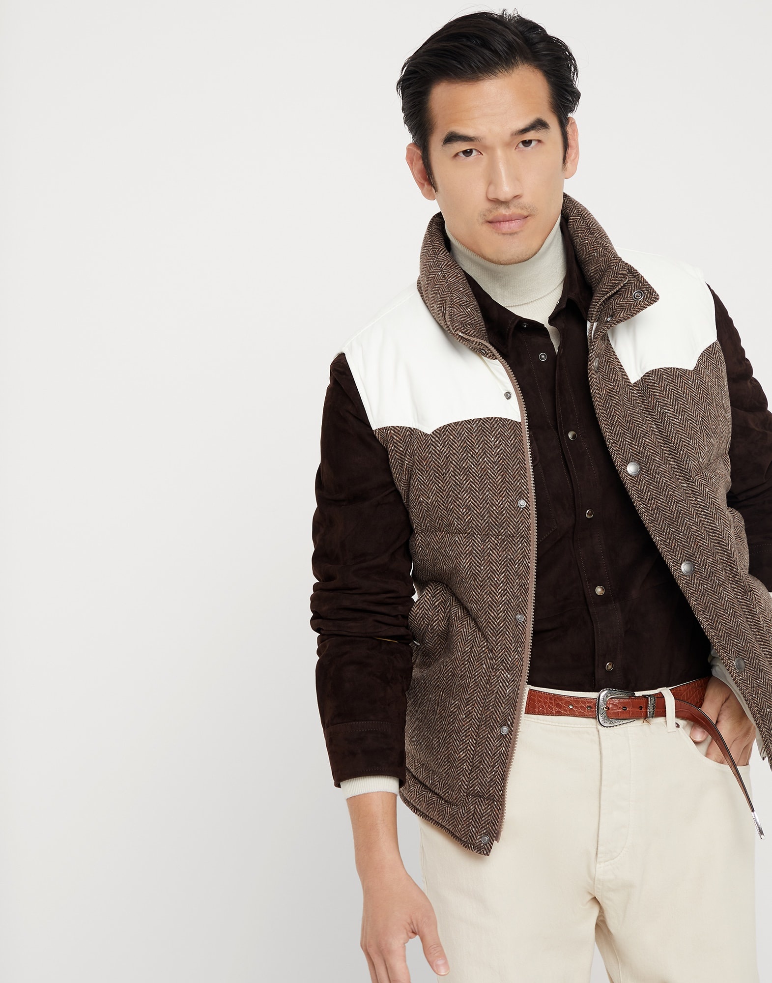 Wool and cashmere chevron paneled down vest - 4