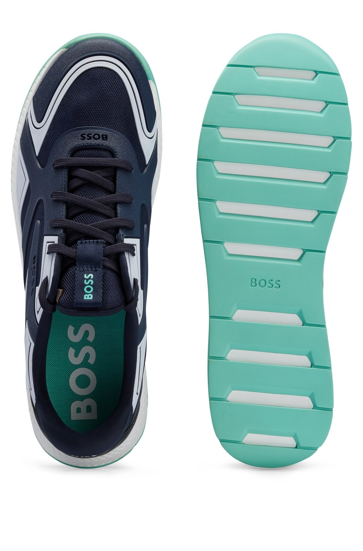 MIXED-MATERIAL LACE-UP TRAINERS WITH TONAL BRANDING - 4