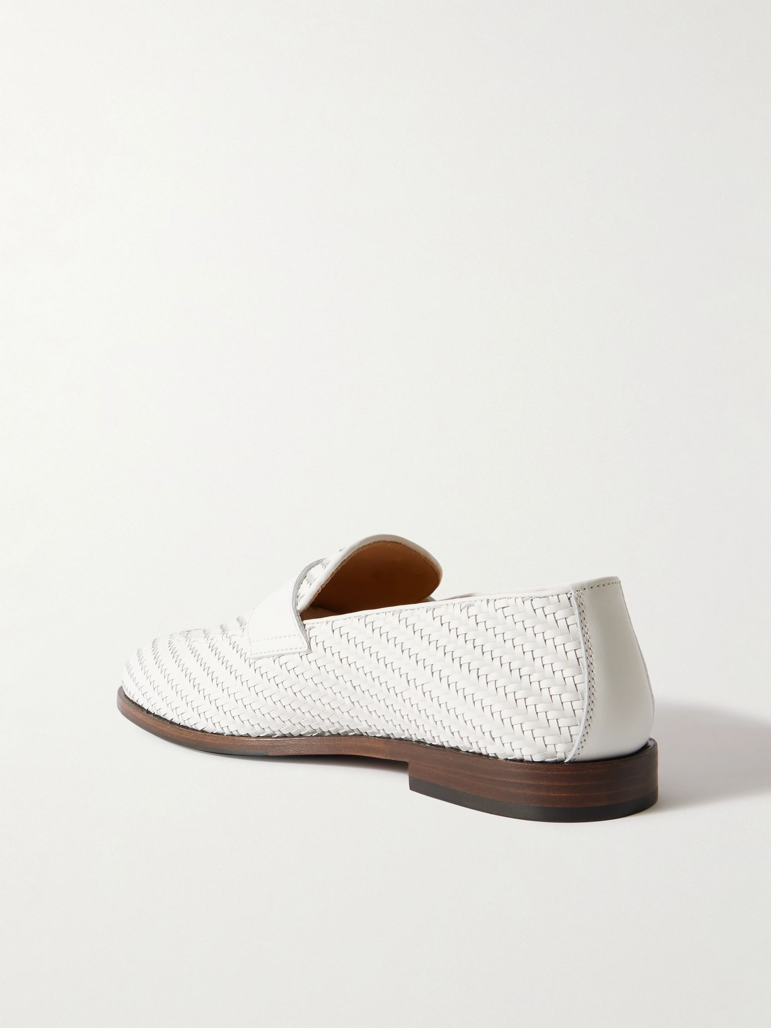 Woven Leather Penny Loafers Off-white - 4