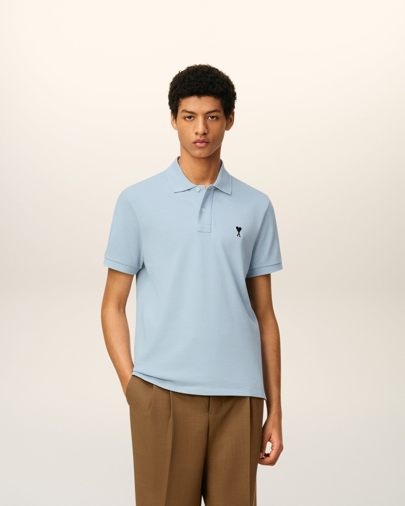 AMI Paris BLUE COTTON CONTRASTED AMI DE COEUR POLO SHIRT outlook