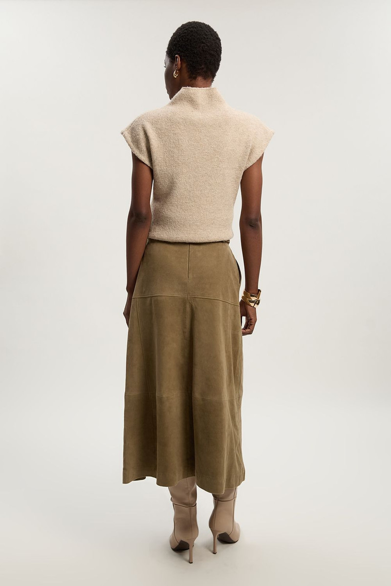 Suede Utility Belted Full Midi Skirt 3