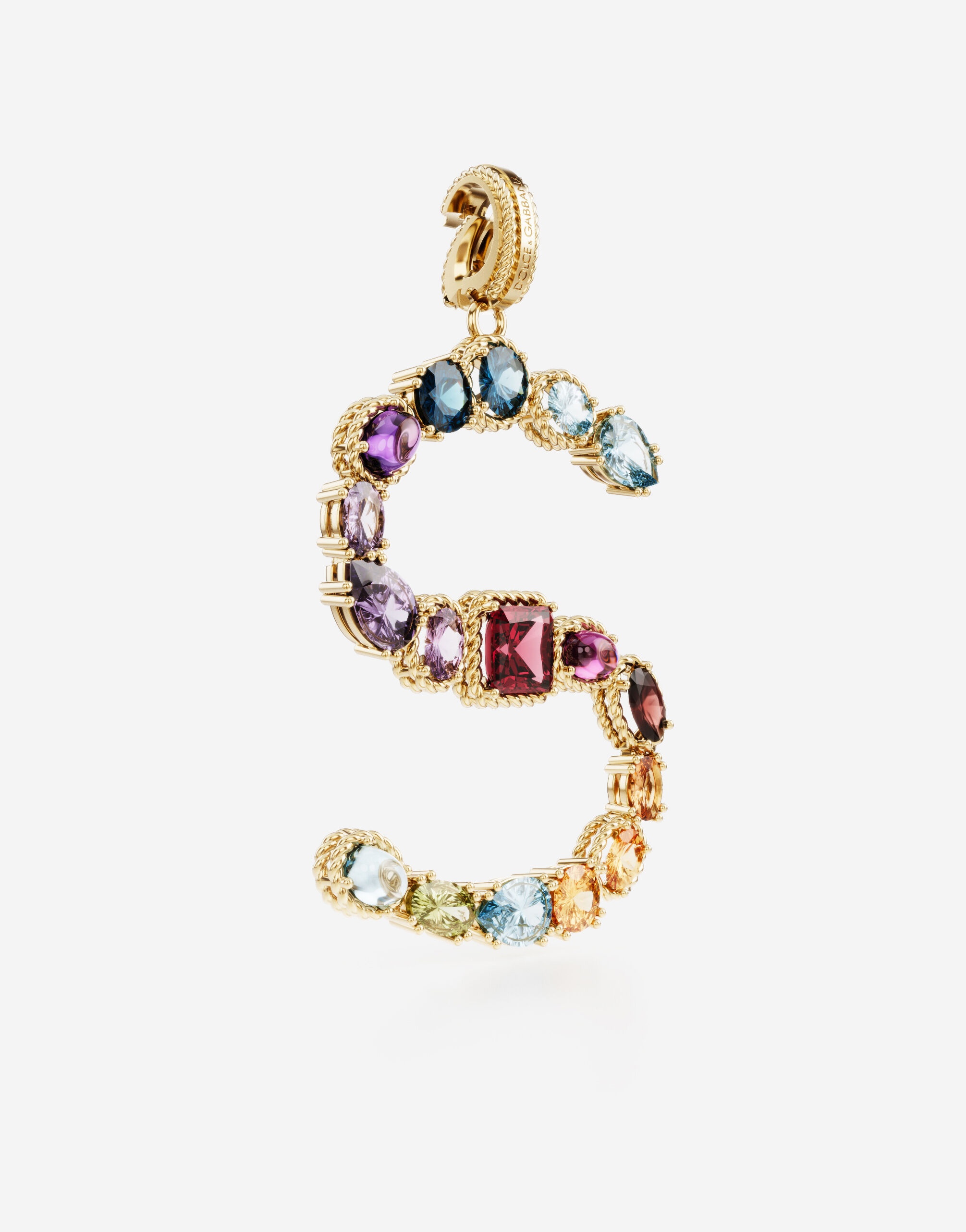 Rainbow alphabet S 18 kt yellow gold charm with multicolor fine gems - 2