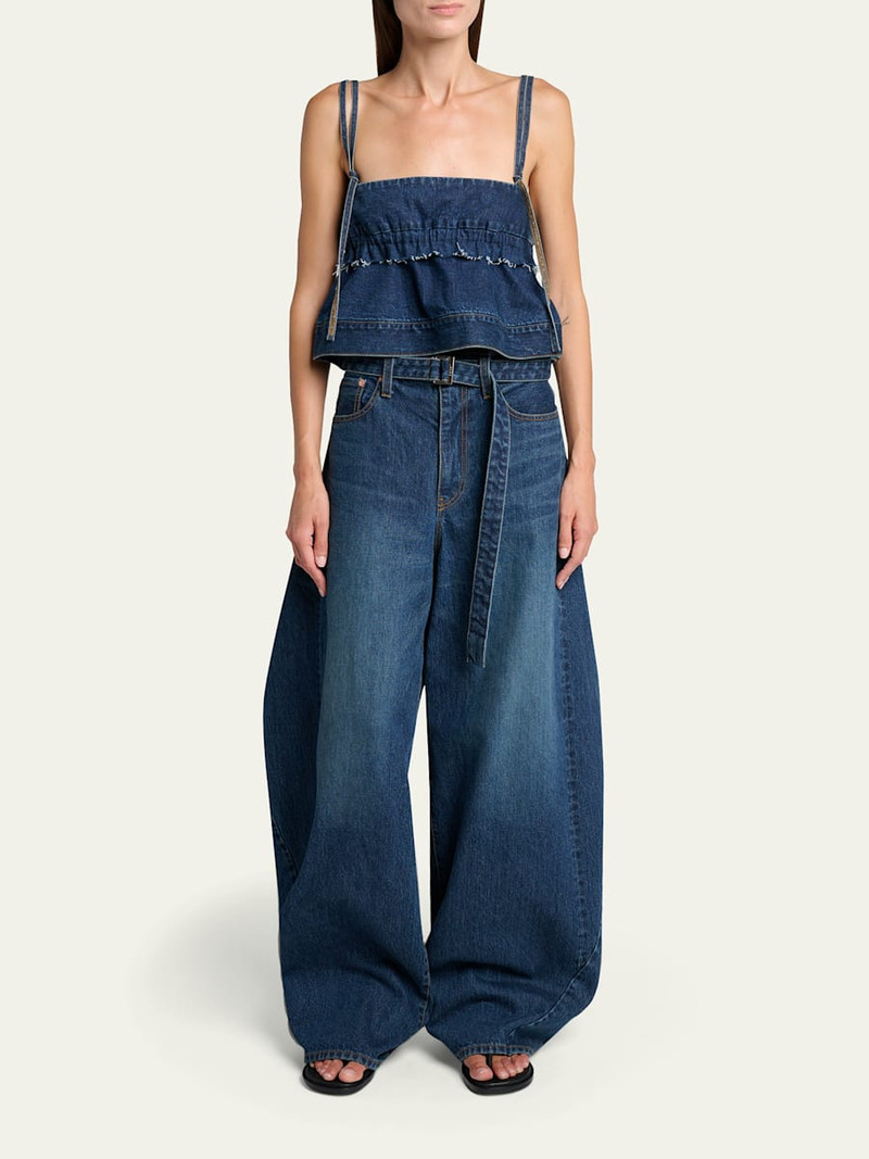 sacai Belted Denim Barrel-Leg Pants outlook