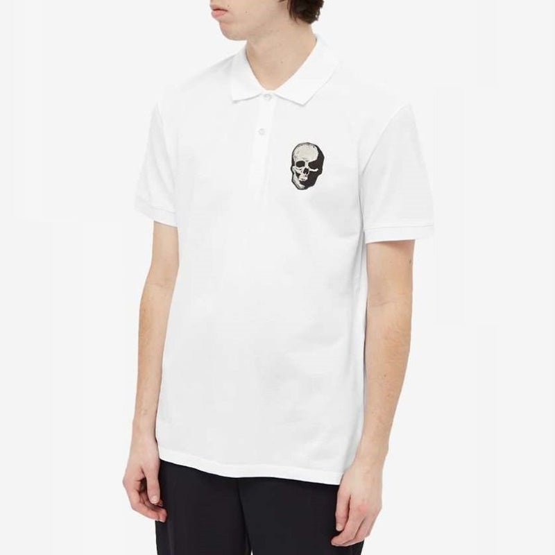 Alexander McQueen SS21 Embroidery Skull Cotton Polo Male White 650418-QQX33-9000 - 3