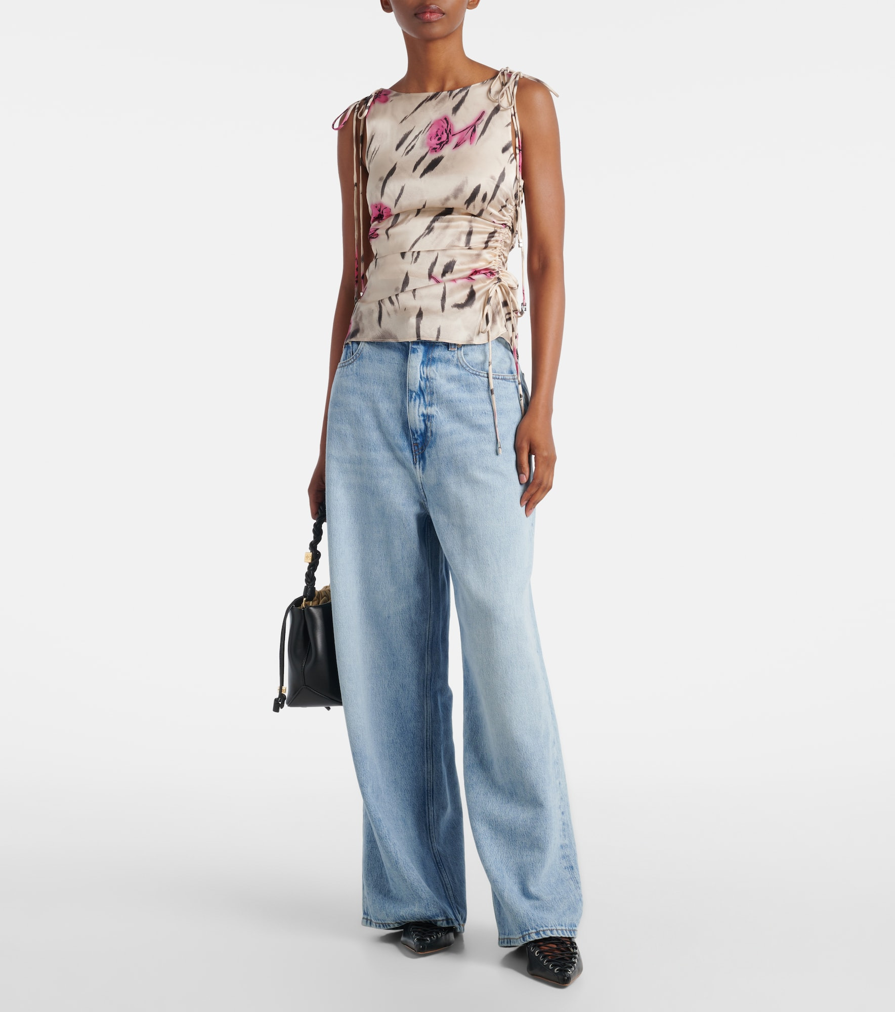 Floral ruched satin top - 2