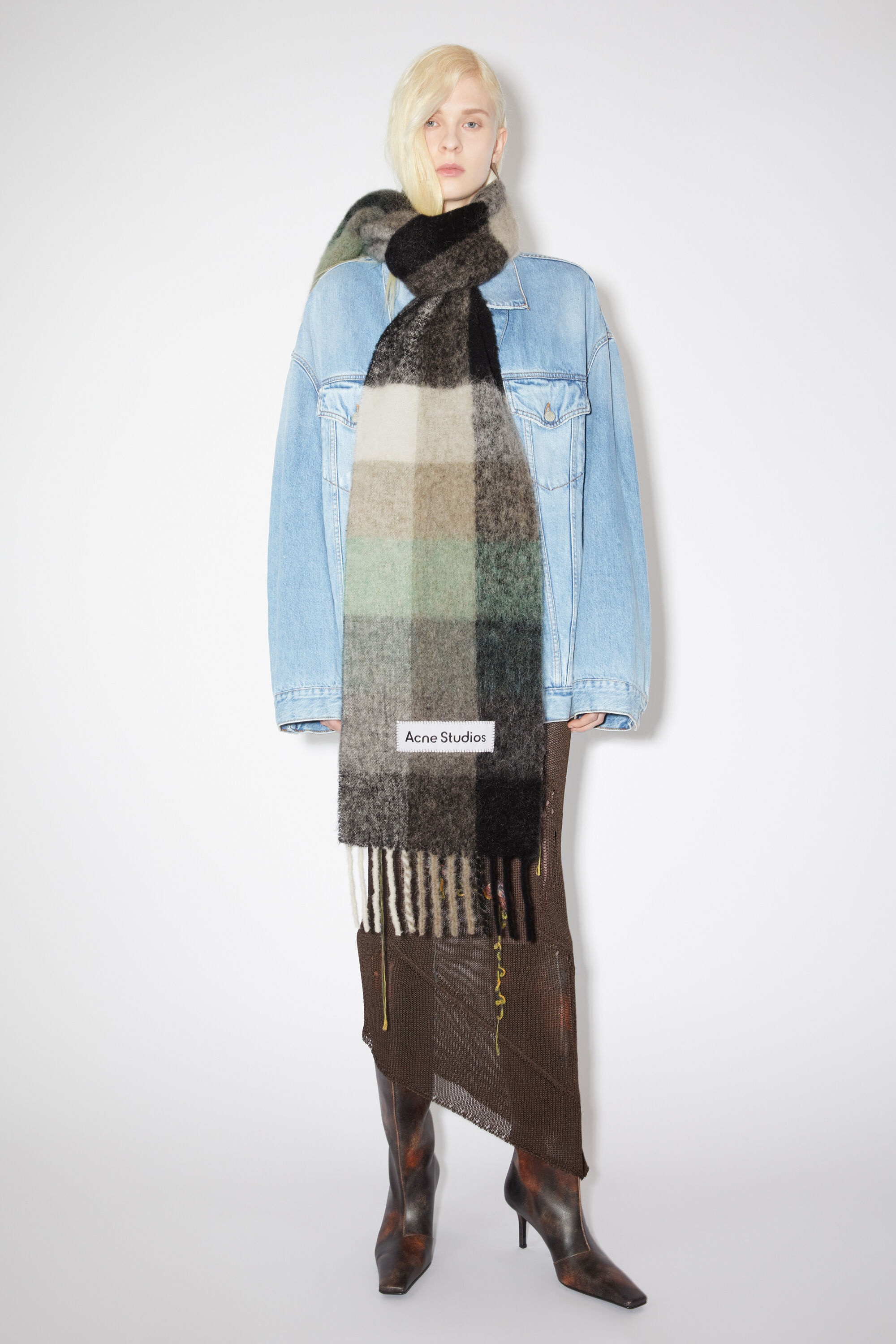 【Acne Studios】Mohair Check Scarf Grey Green Black/追跡付 Acne Studios - Mohair checked scarf - Green/grey/black