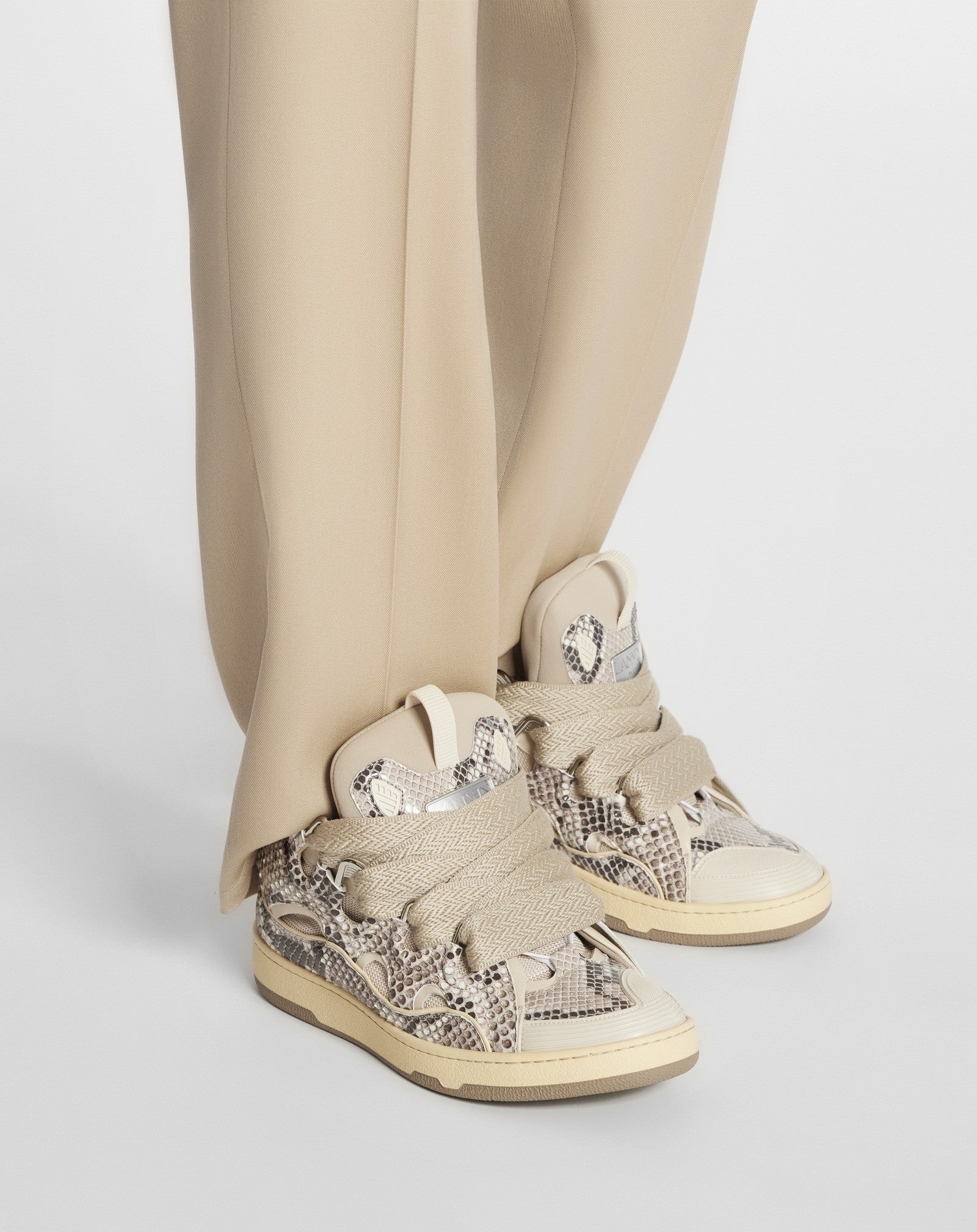 PYTHON PRINT LEATHER CURB SNEAKERS - 3