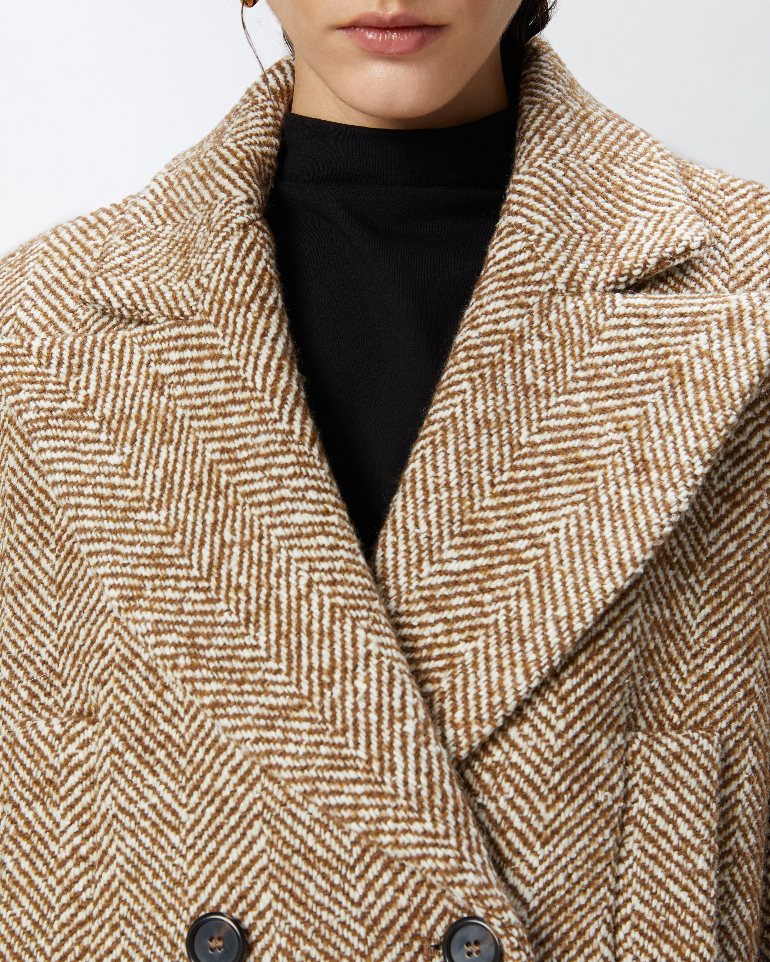 SHORT DOUBLE-BREASTED COAT PEA COAT WITH HERRINGBONE - 5