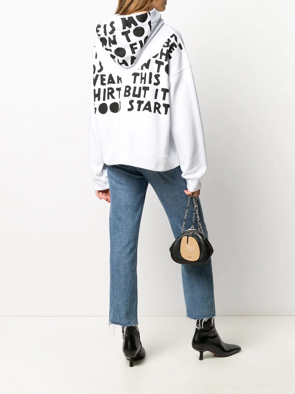 slogan print cropped hoodie - 2