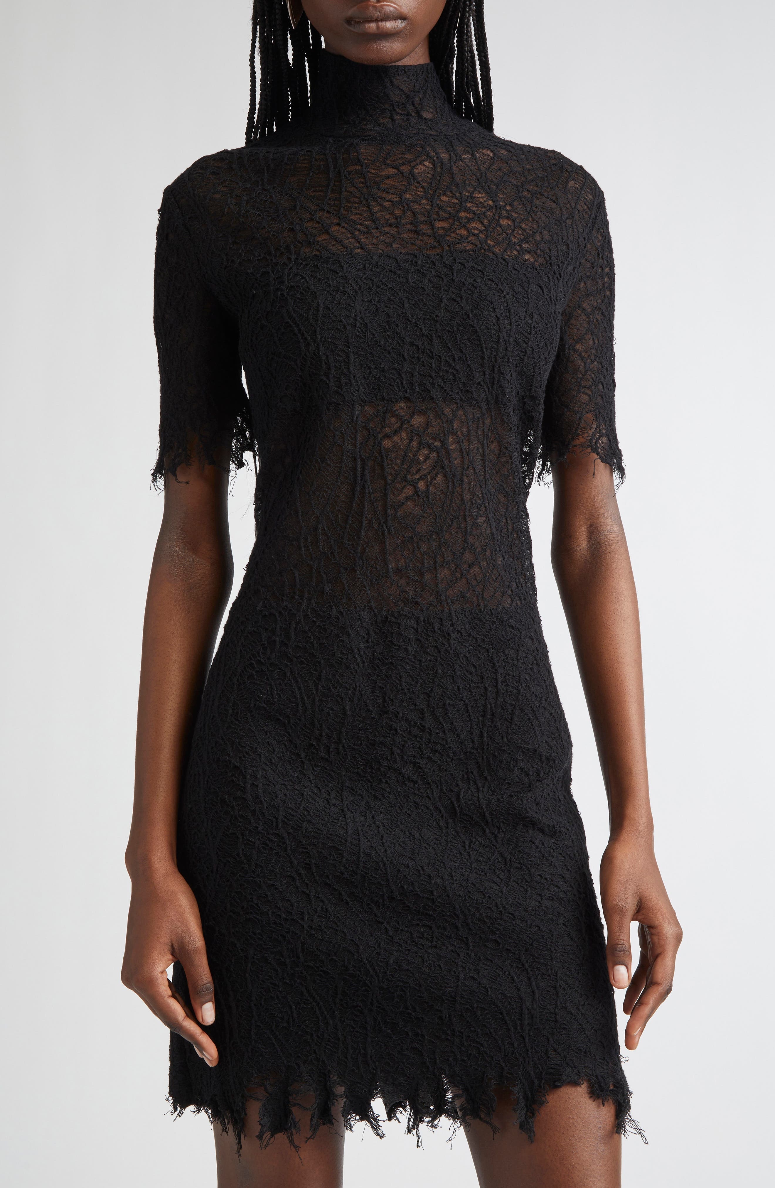 McQueen Cobweb Lace Minidress in Black at Nordstrom - 4