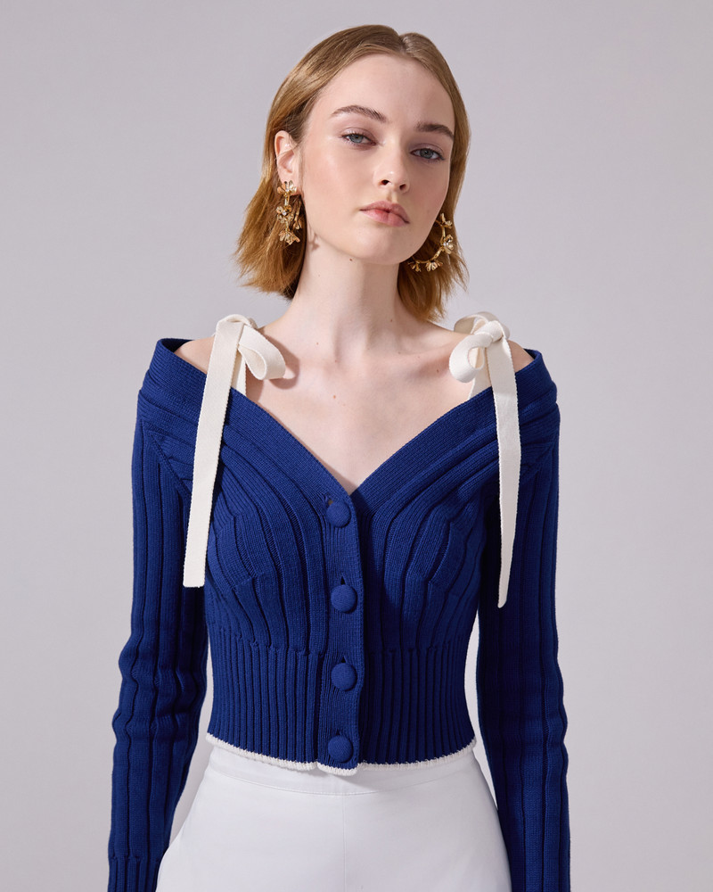 CAROLINA HERRERA Off-Shoulder Cardigan With Ties outlook