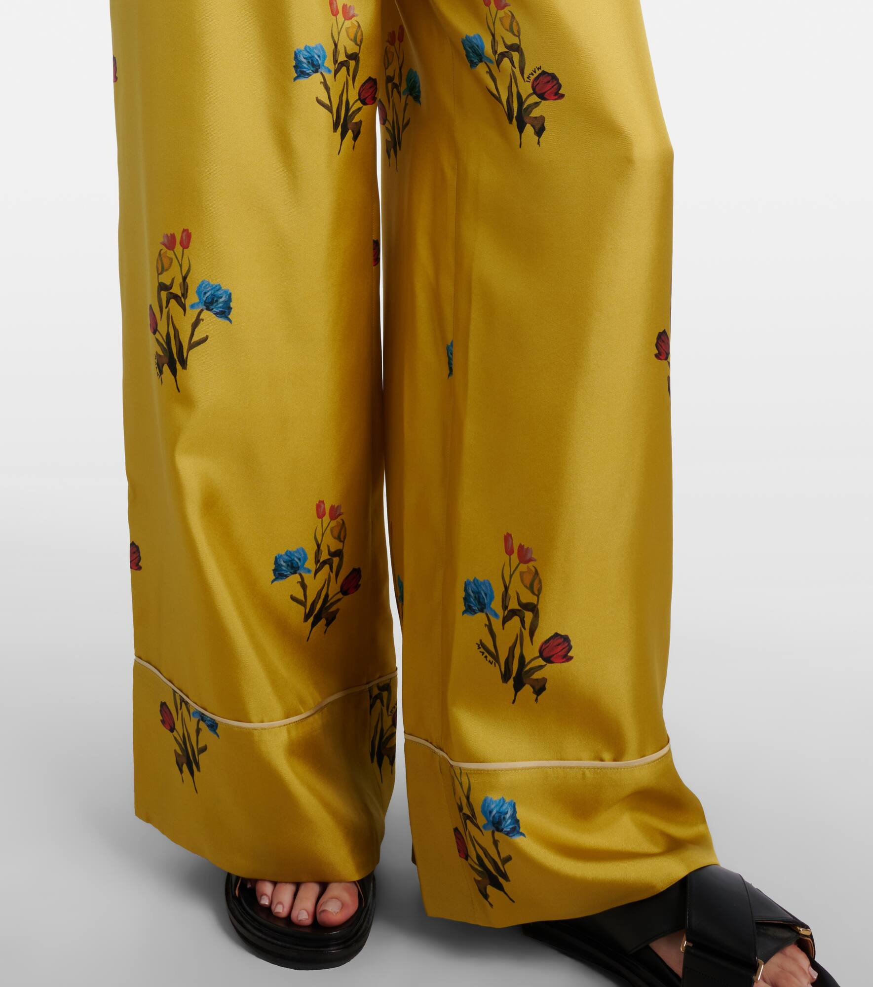 Floral silk satin wide-leg pants - 5