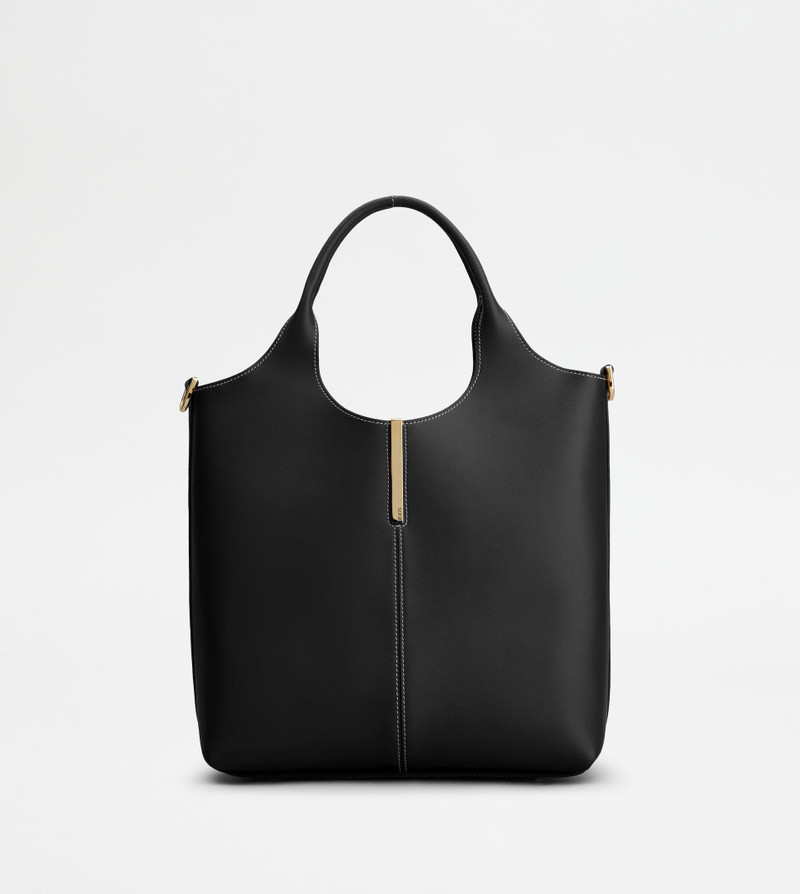 TOTE SHOPPING BAG IN LEATHER SMALL - BLACK 1