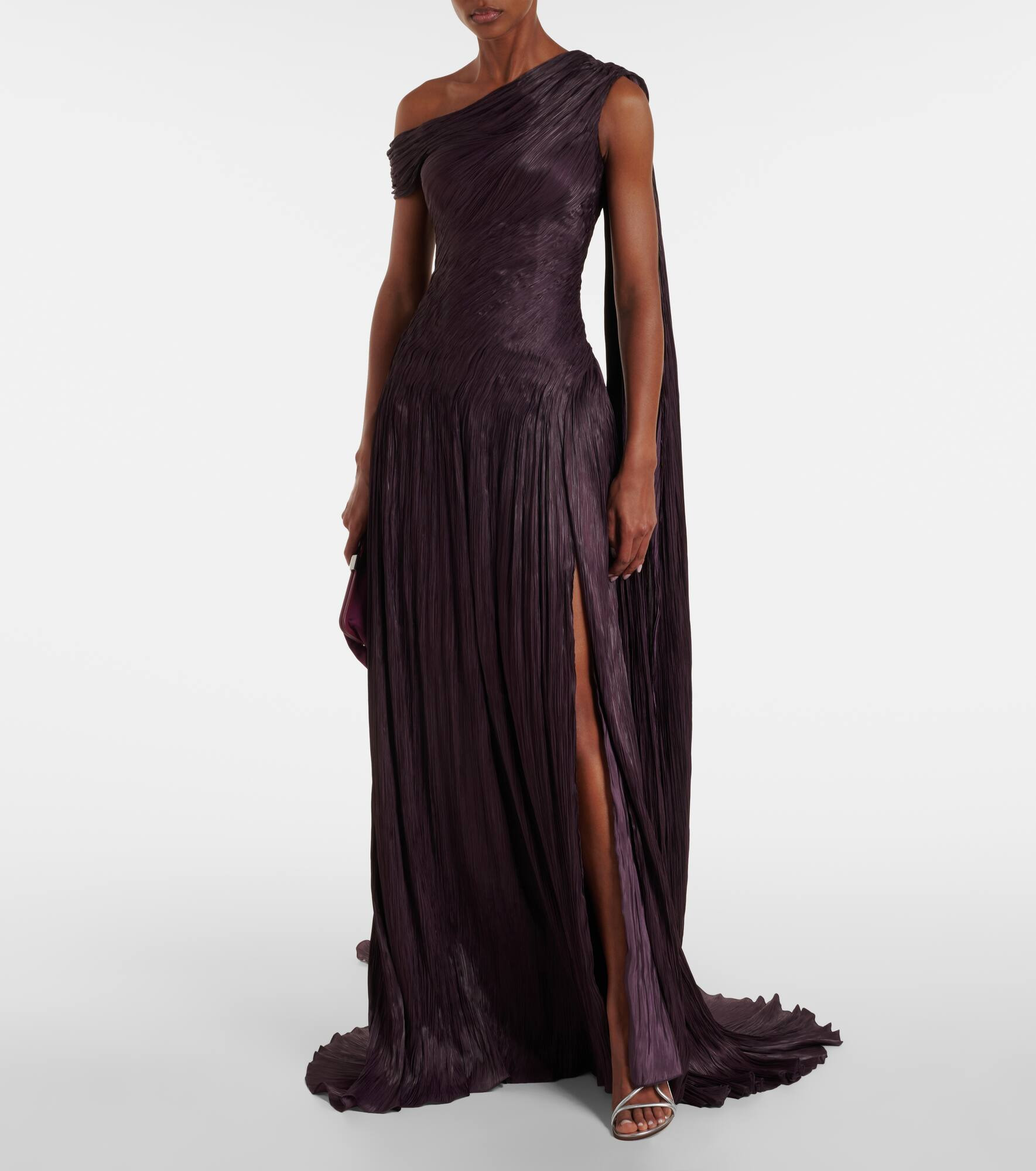 Draped pleated silk chiffon gown - 2