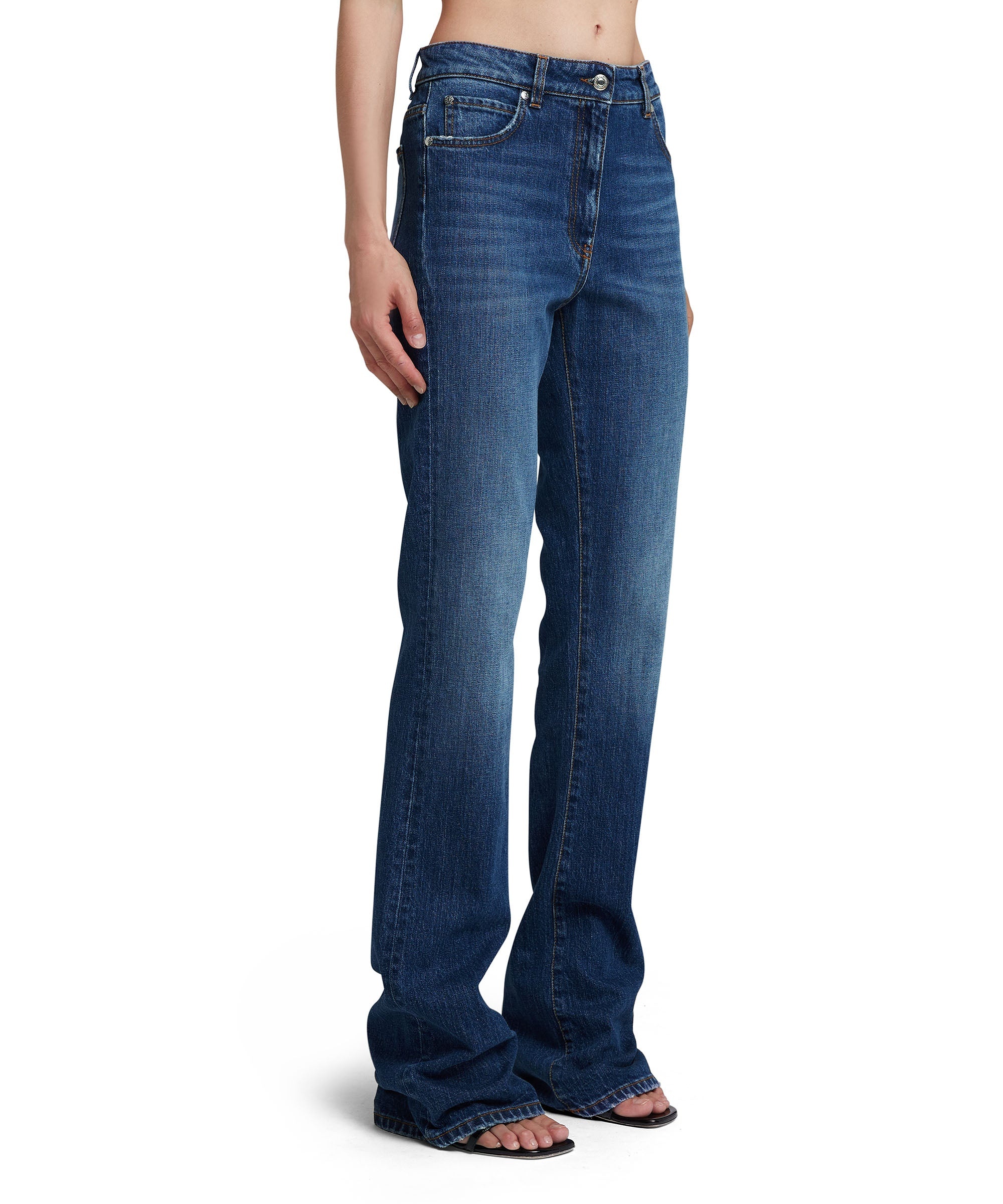 Blue denim elasticized bootcut pants - 4