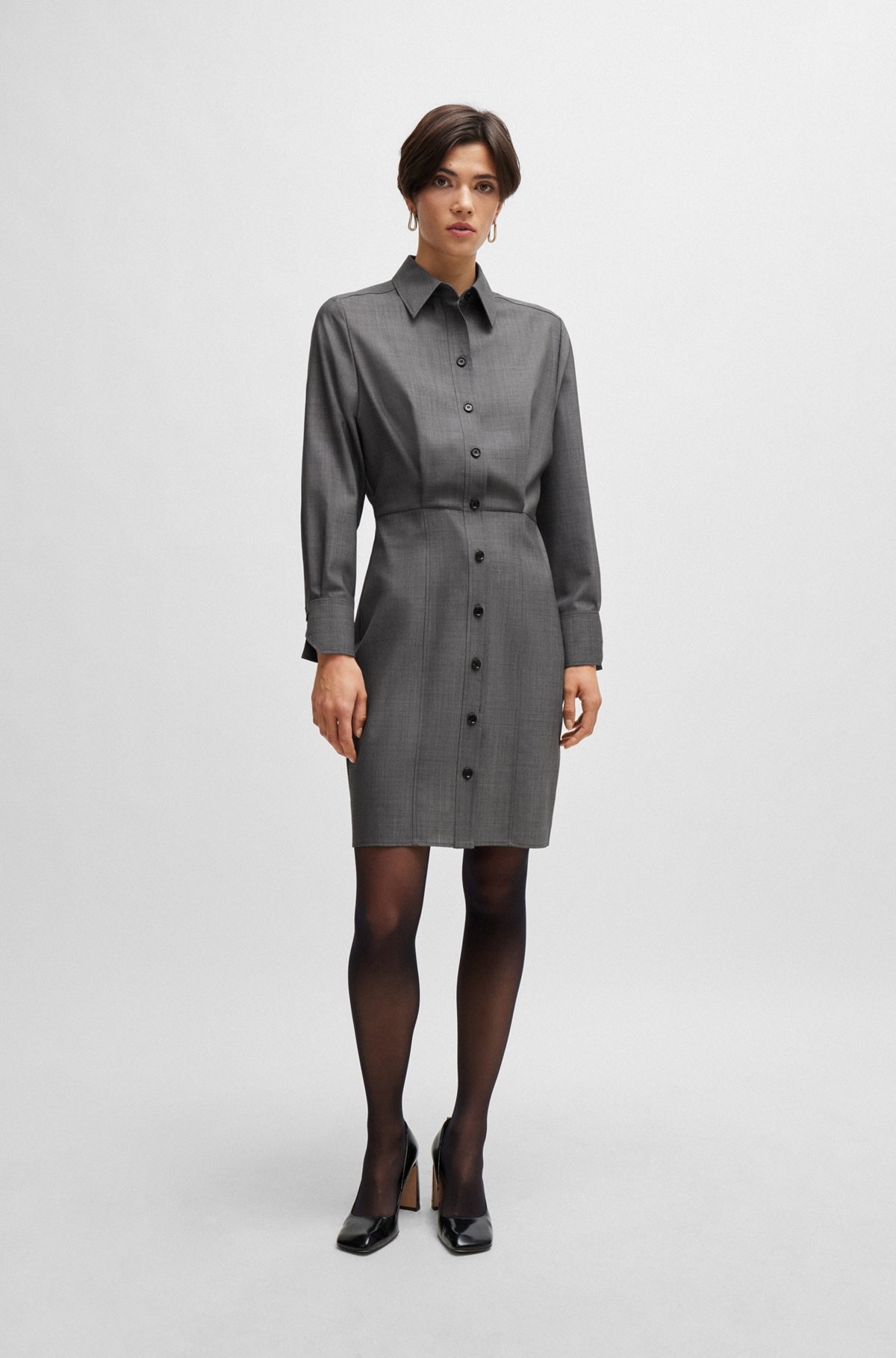 SHIRT-STYLE REGULAR-FIT DRESS IN VIRGIN WOOL - 3
