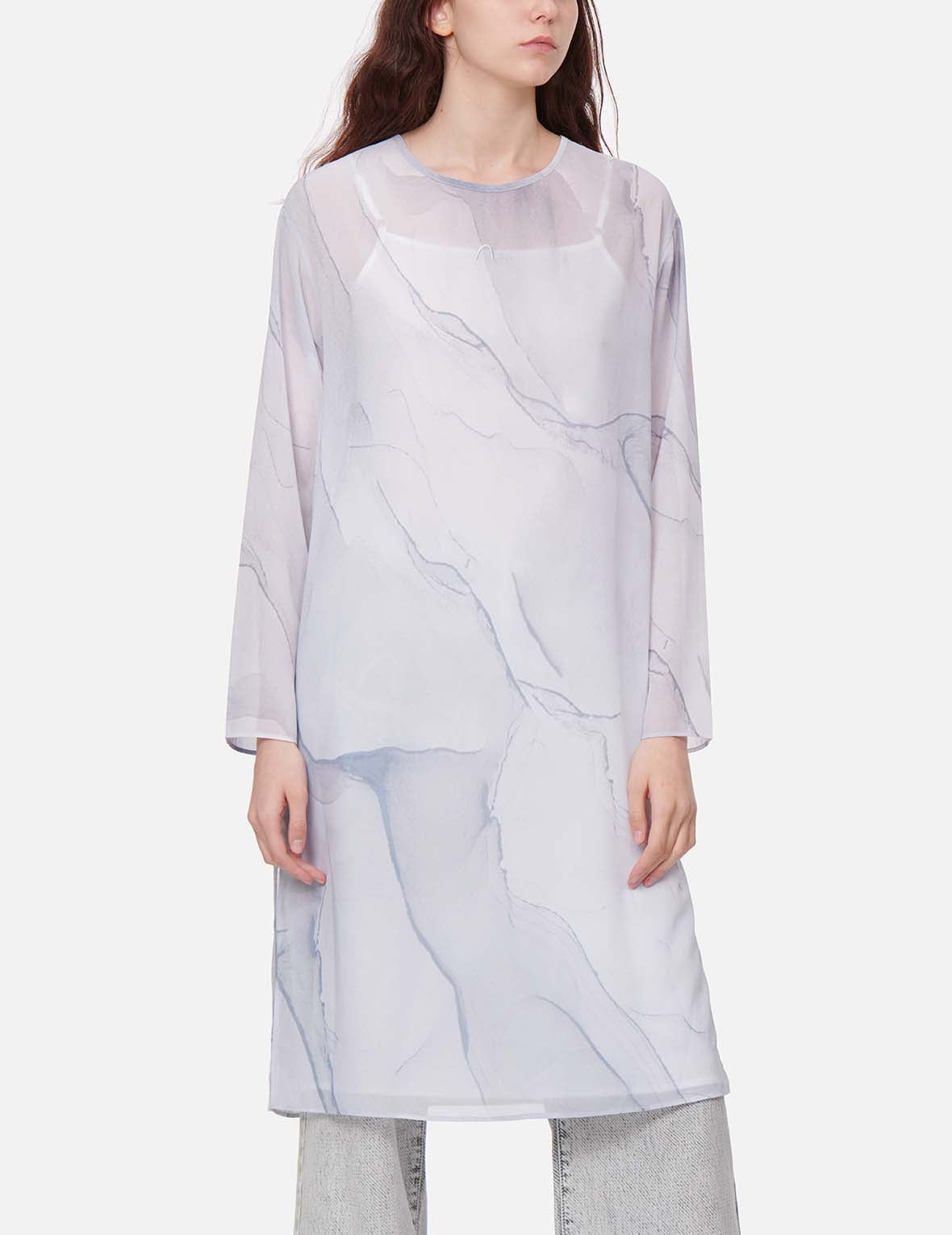 Marble-pattern Print Mesh Dress (with Inner Dress) - 3