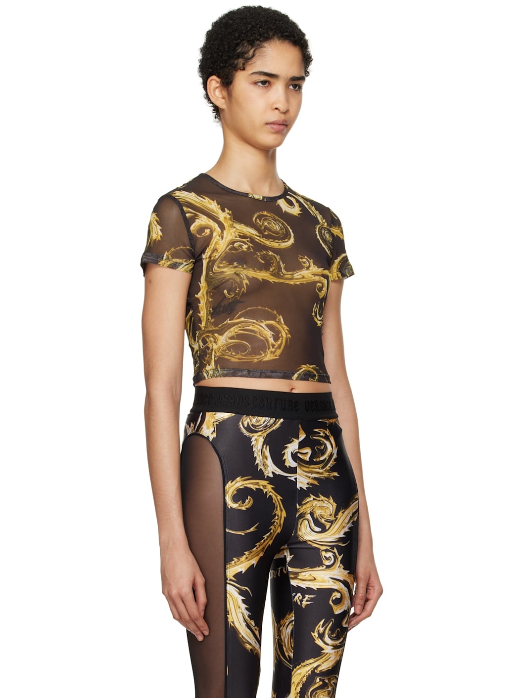 Black Chromo Couture Mesh Crop T-shirt - 2