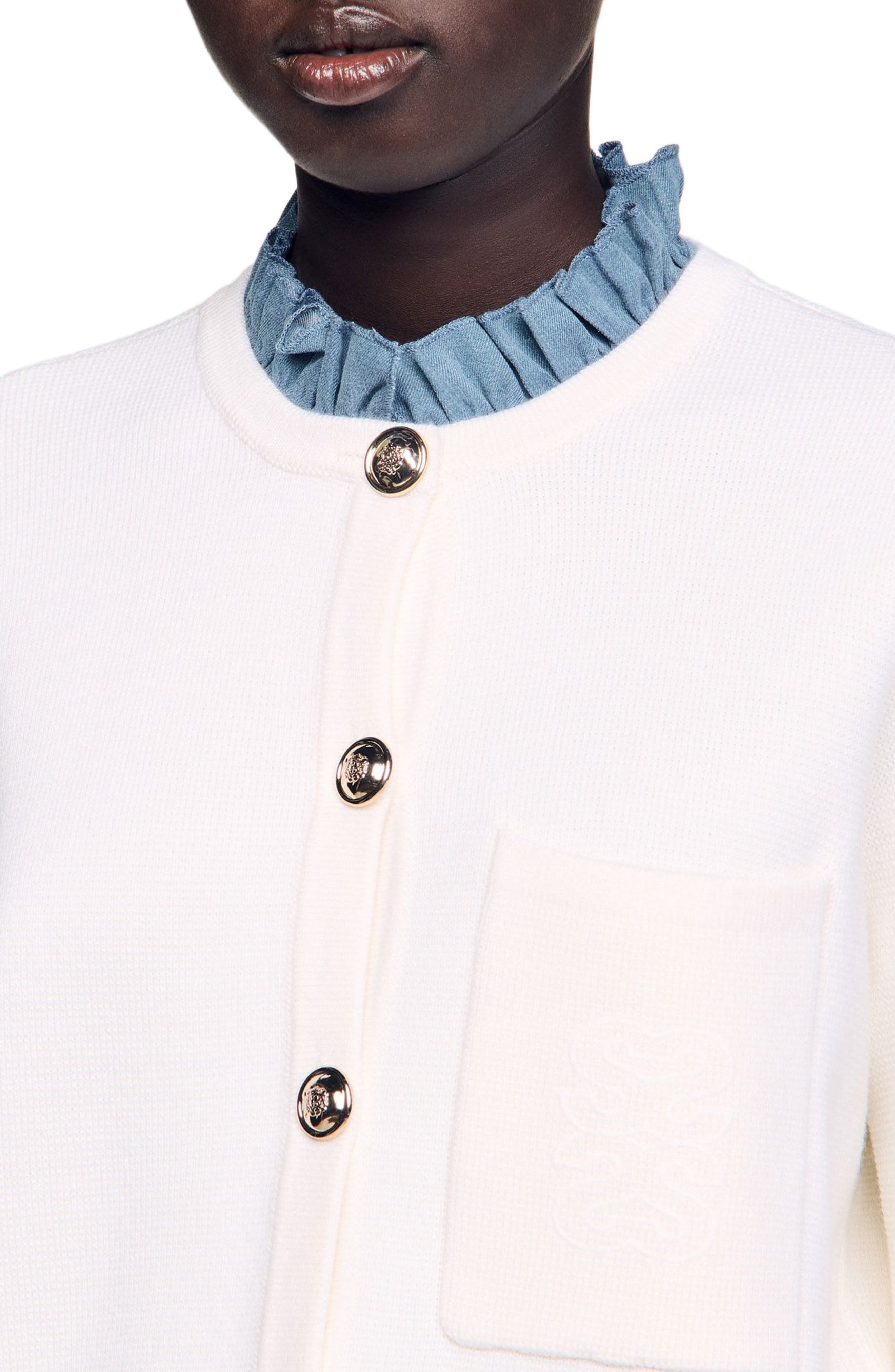 SANDRO High-neck cardigan in Ecru at Nordstrom - 3