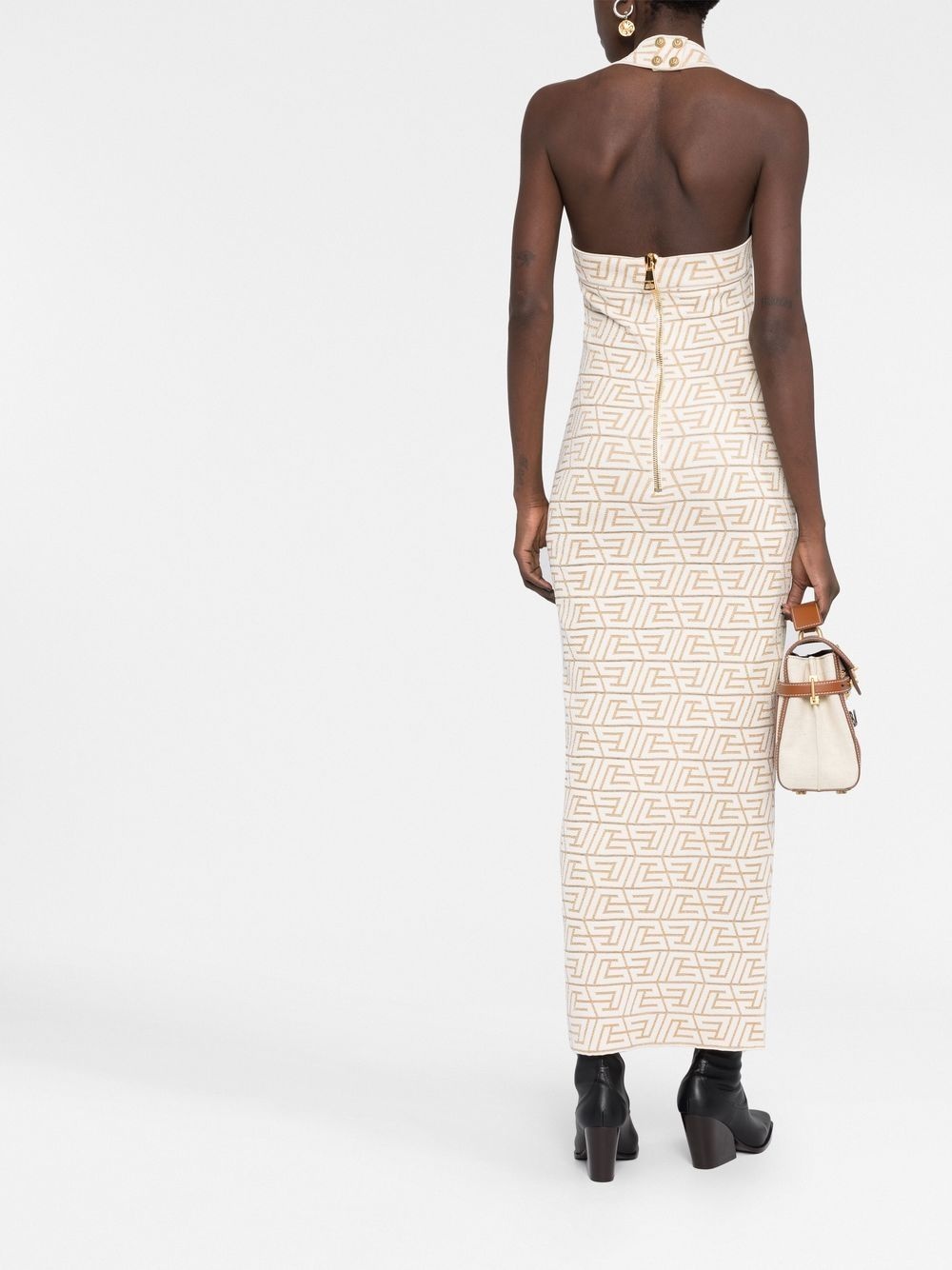logo-jacquard halterneck dress - 6