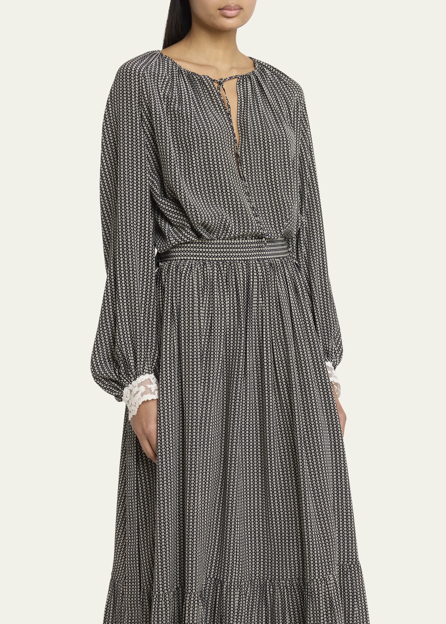 Micro Check Silk Long-Sleeve Blouse - 4