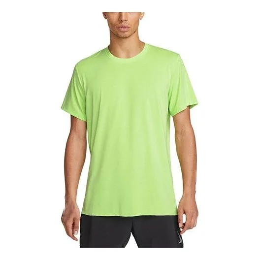 Nike Yoga Dri-FIT Solid Color Back Pattern Printing Round Neck Training Sports Short Sleeve Green DM - 1