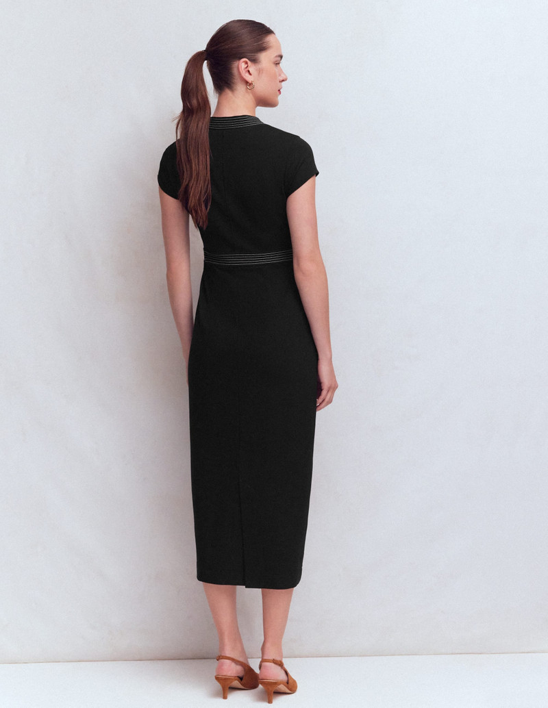 Topstitch Ponte Work Dress-Black 4