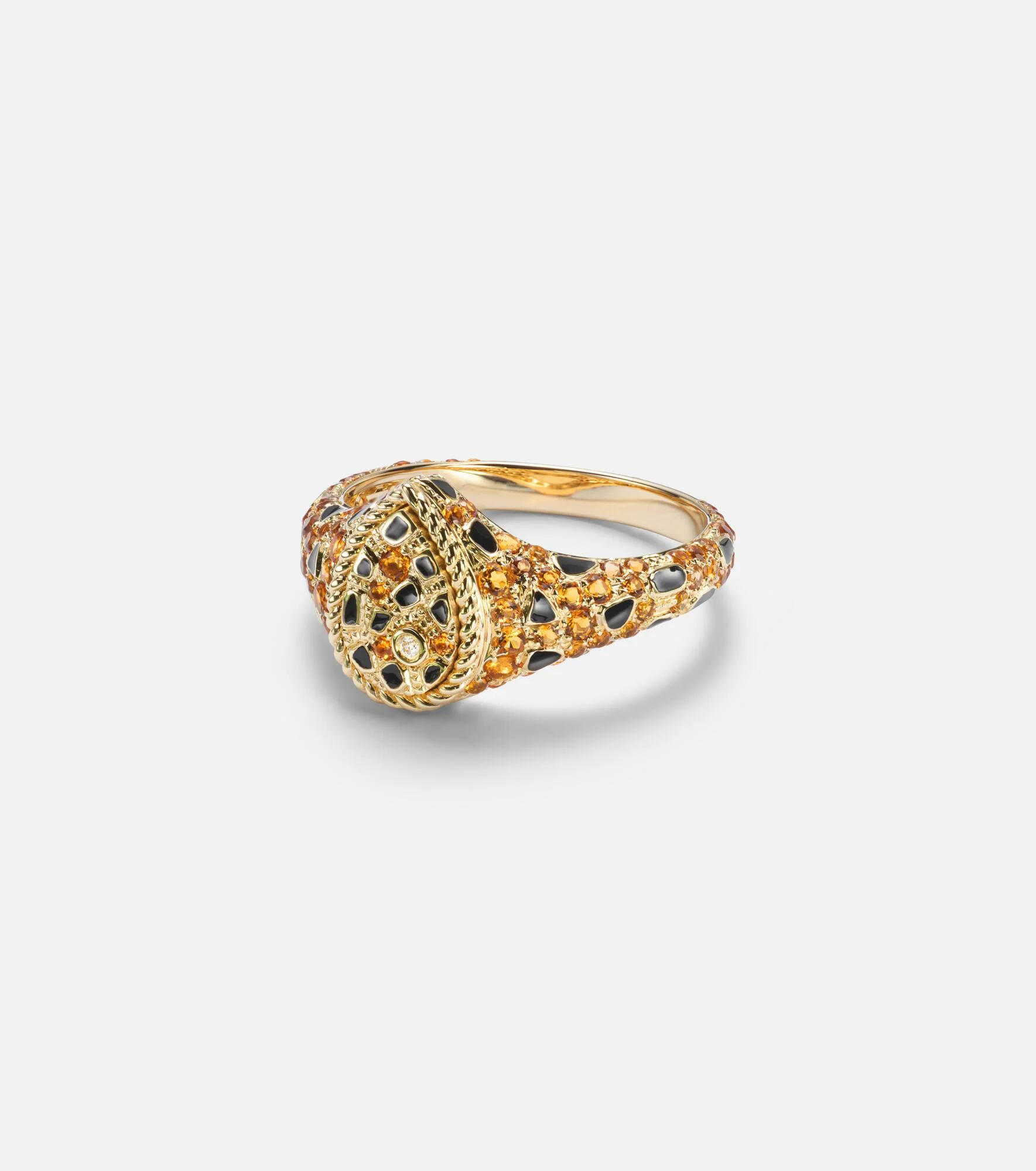 Poire Mini 9kt gold and enamel pinky ring with citrines and diamonds - 1