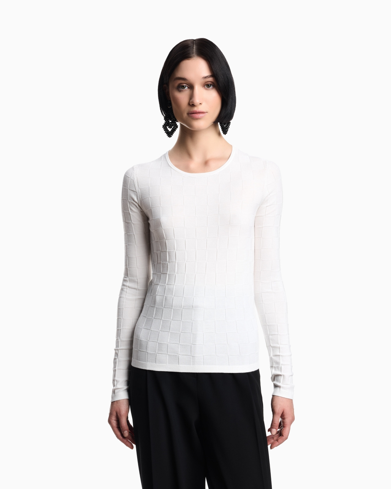 CHECK-EFFECT KNIT FRONT AND BACK VISCOSE JUMPER - 4
