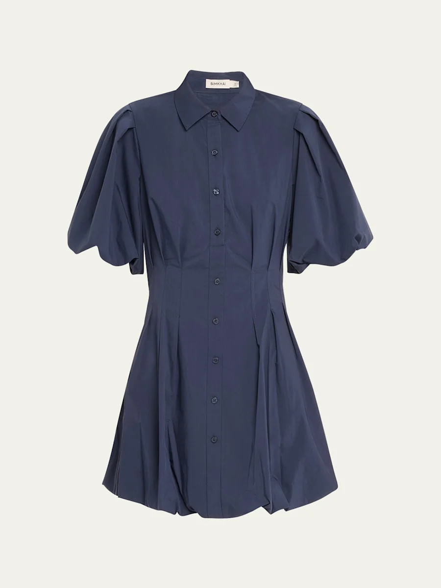 Cleo Polin Balloon-Sleeve Pleated Mini Dress - 1