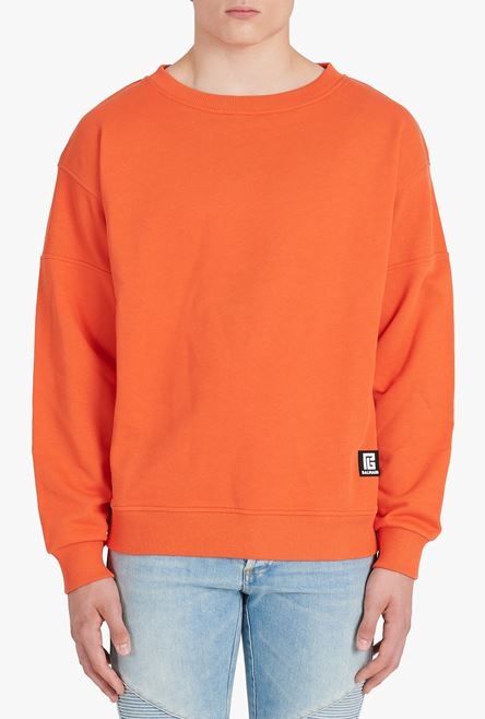 Dark orange eco-designed cotton sweatshirt with white Balmain logo print - 5