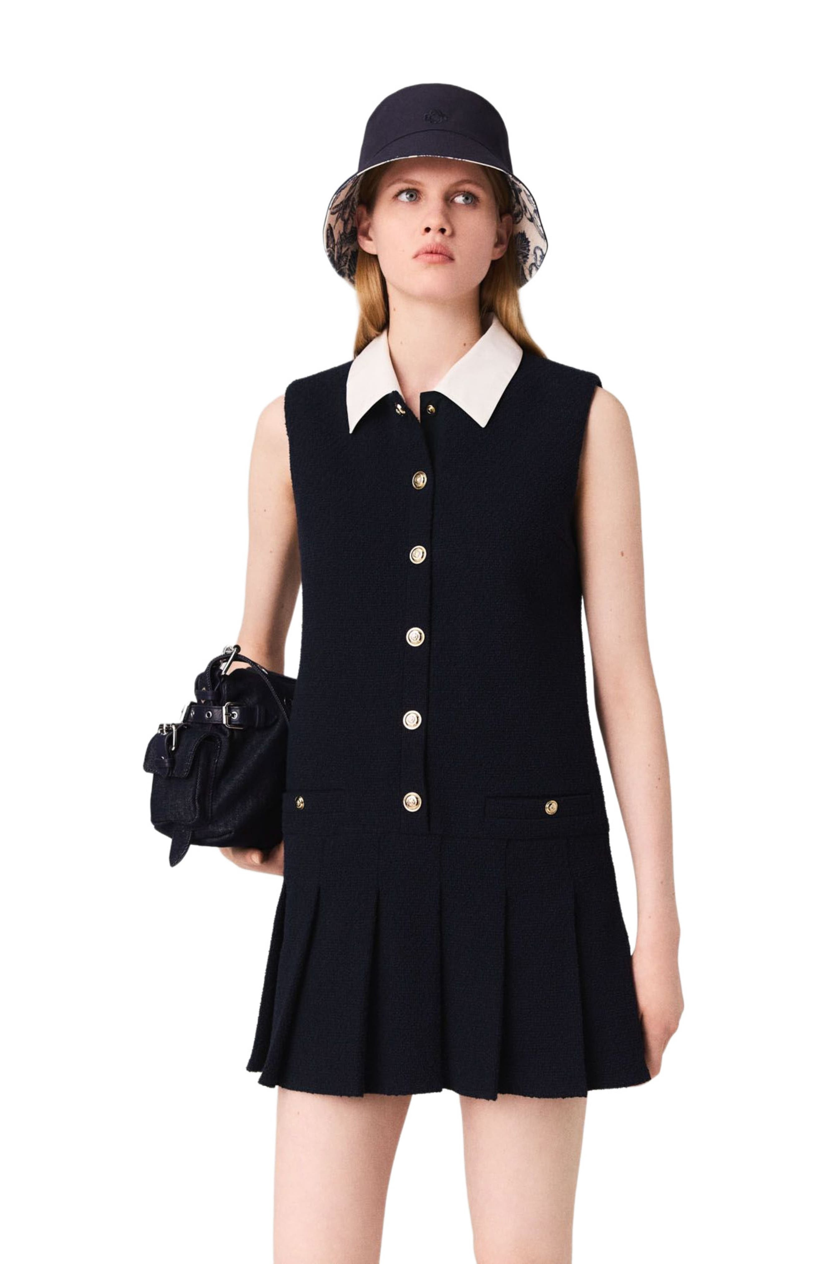 maje Mini tweed dress with removable collar in Navy at Nordstrom - 4