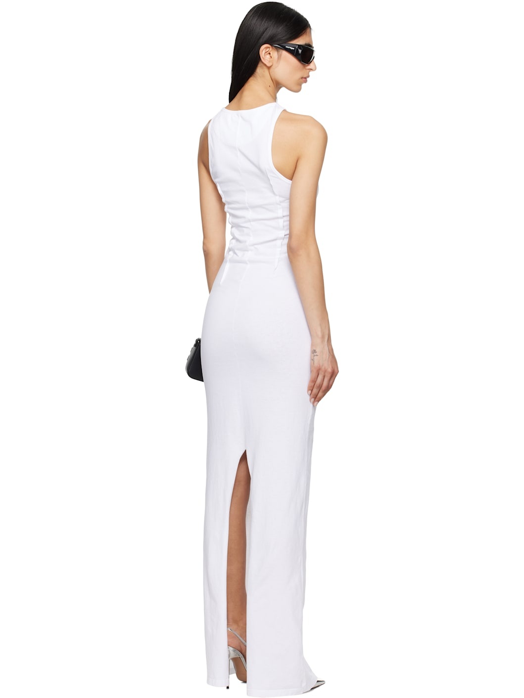 White Heavy Cotton Jersey Maxi Dress - 3