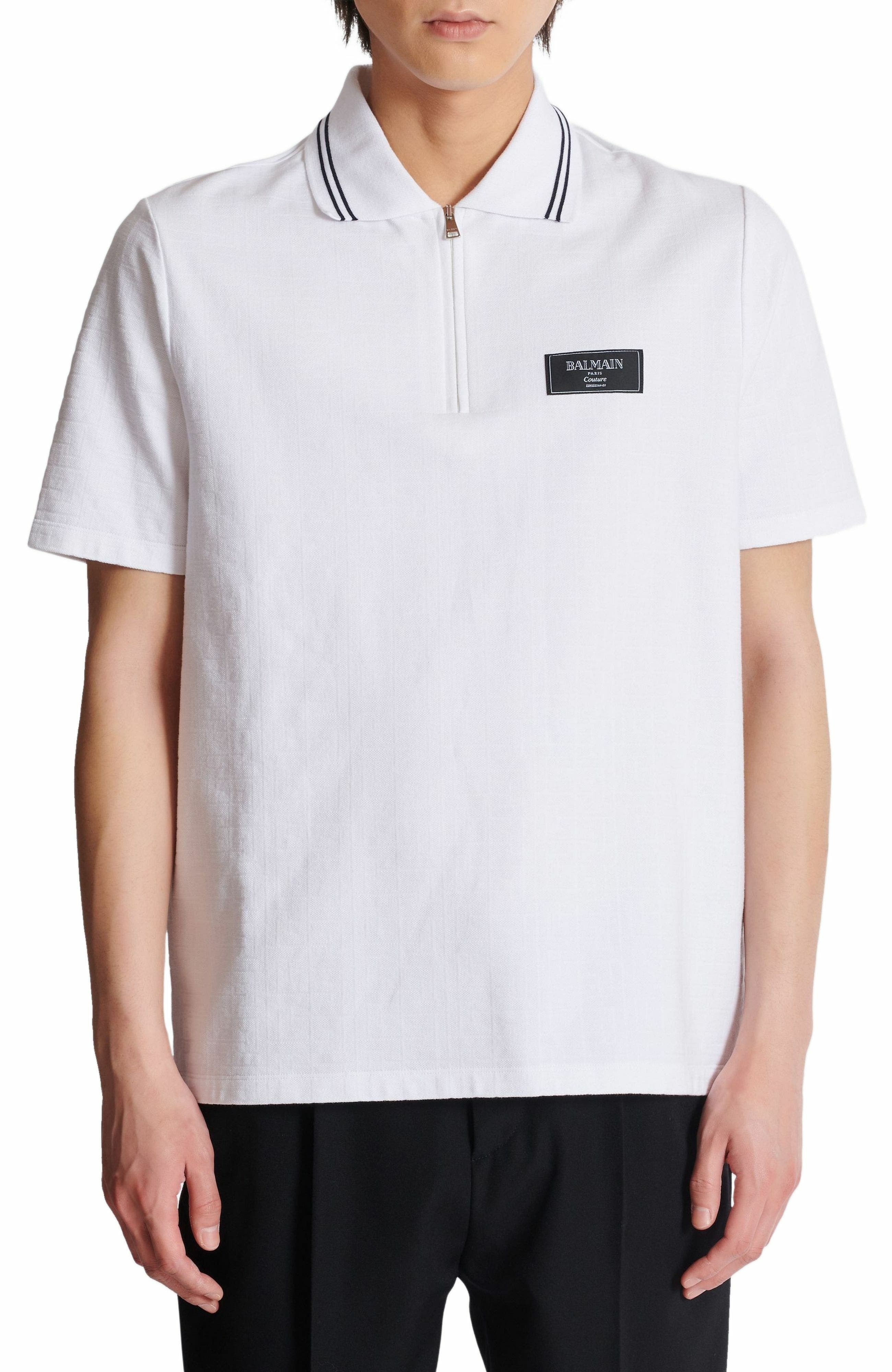 Monogrammed polo shirt with Balmain Couture label in White at Nordstrom - 8