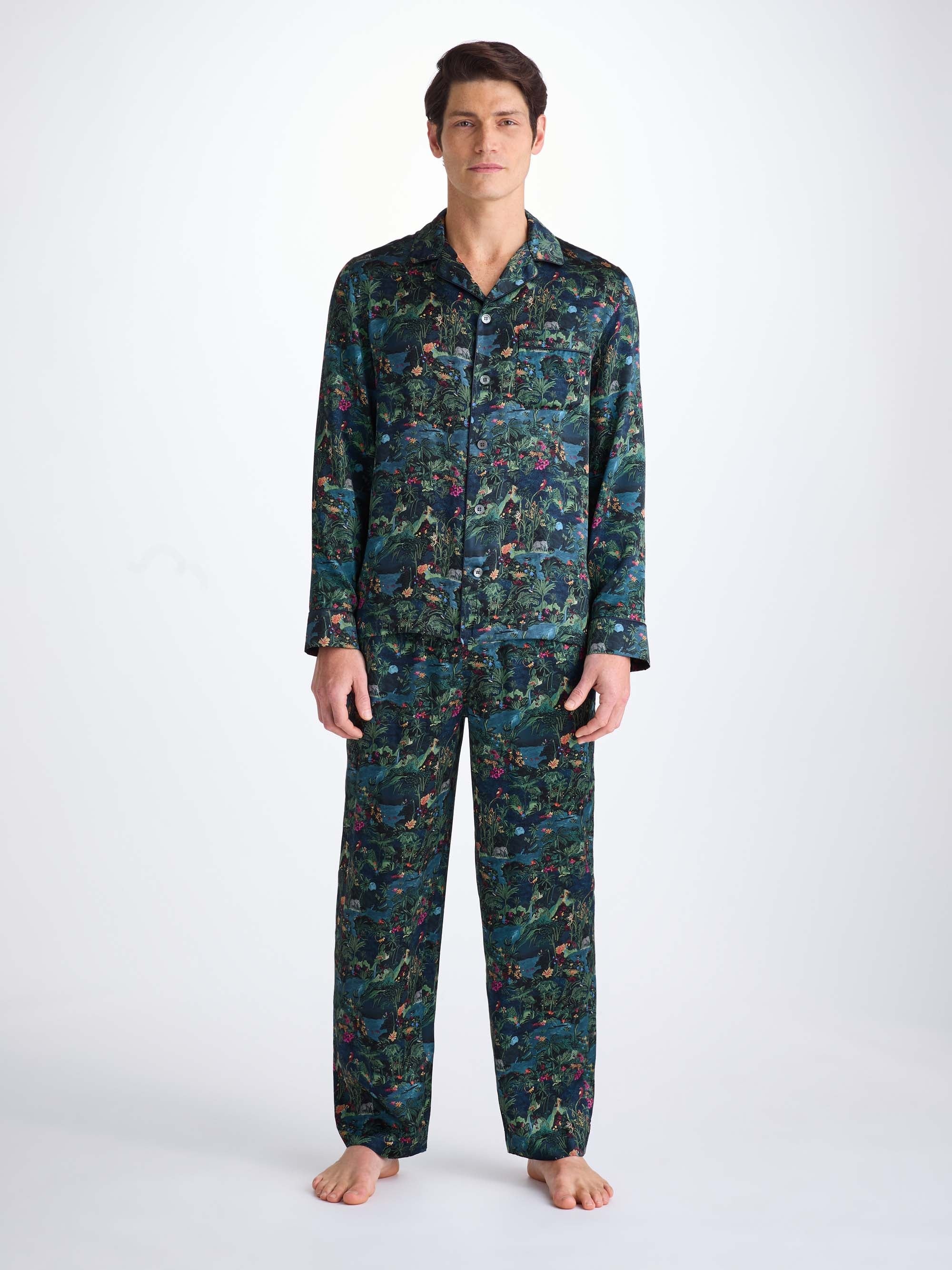 Men's Pajamas Silk Satin Multi Midnight Jungle Print - 3