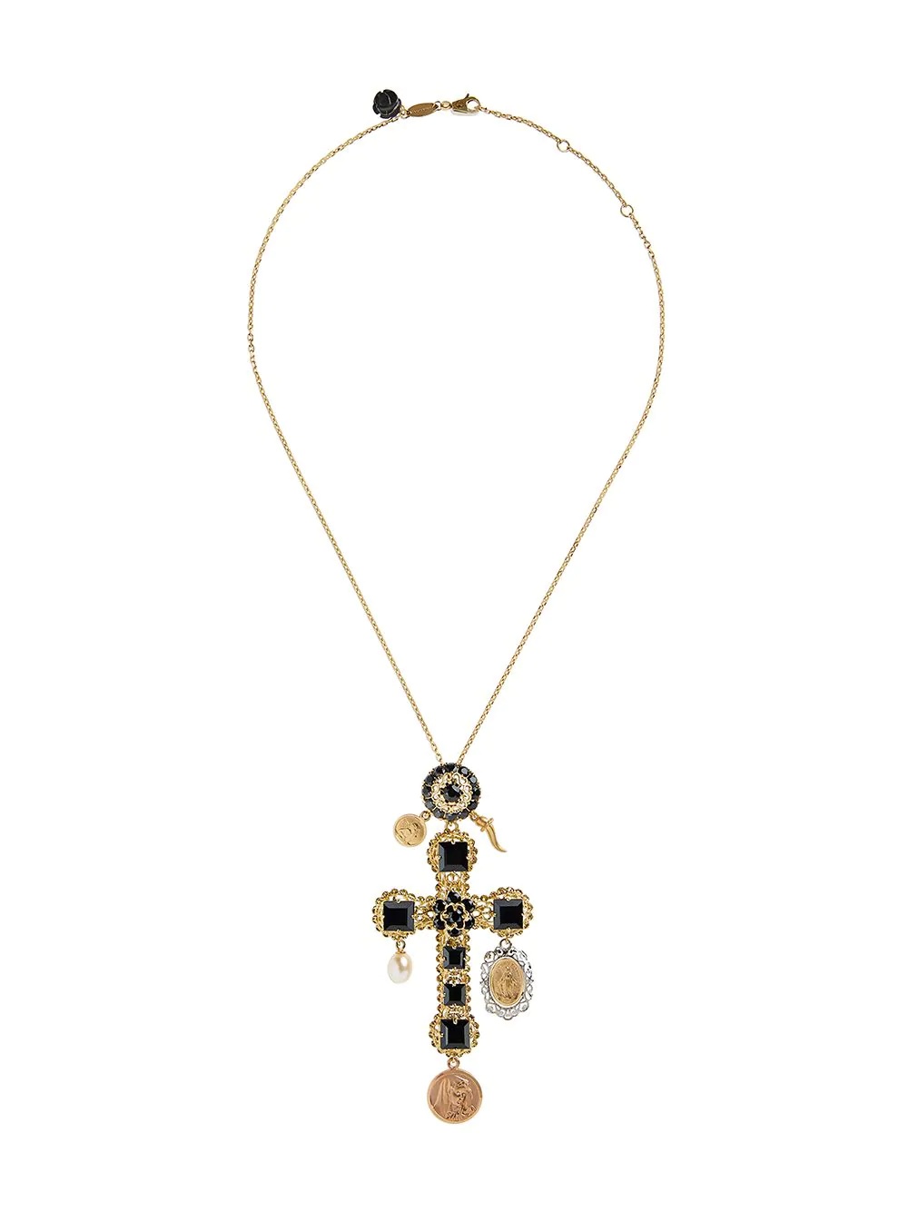 18kt yellow gold sapphire cross charm necklace - 1