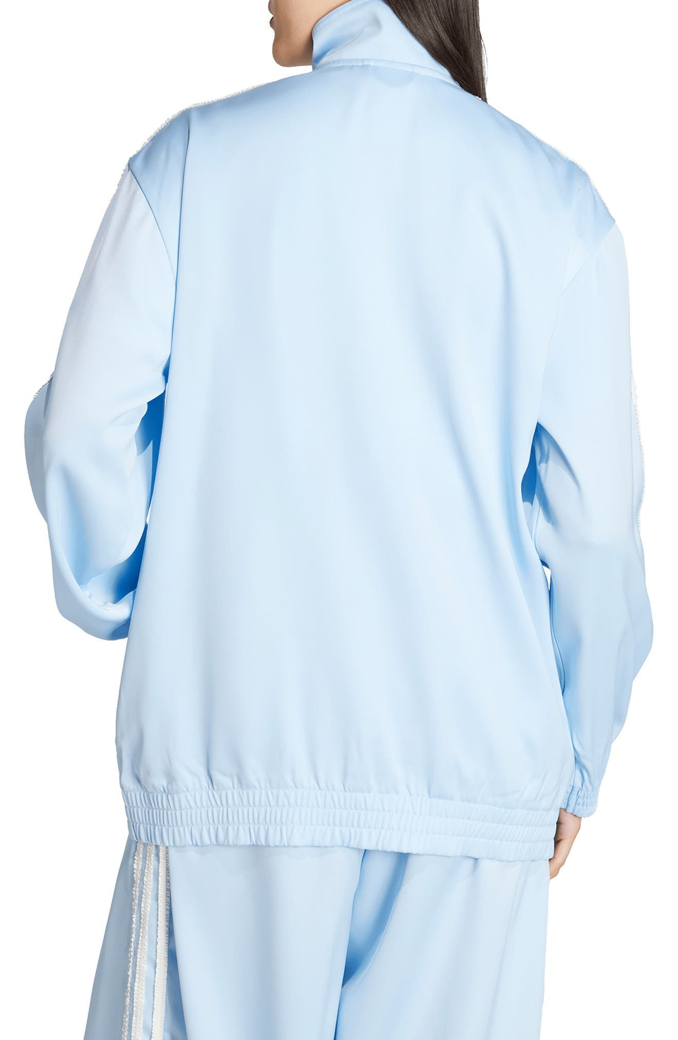 adidas Ruffle 3-Stripes Satin Track Jacket in Clear Sky at Nordstrom - 2