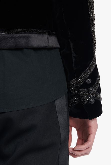 Black velvet spencer jacket with rhinestone embroidery - 8