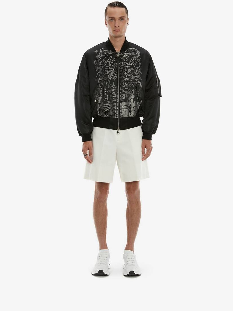 Alexander McQueen Blake Illustration Bomber Jacket in Black/ivory outlook