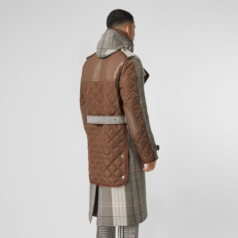 Quilted Panel Check Wool Cotton Trench Coat 9