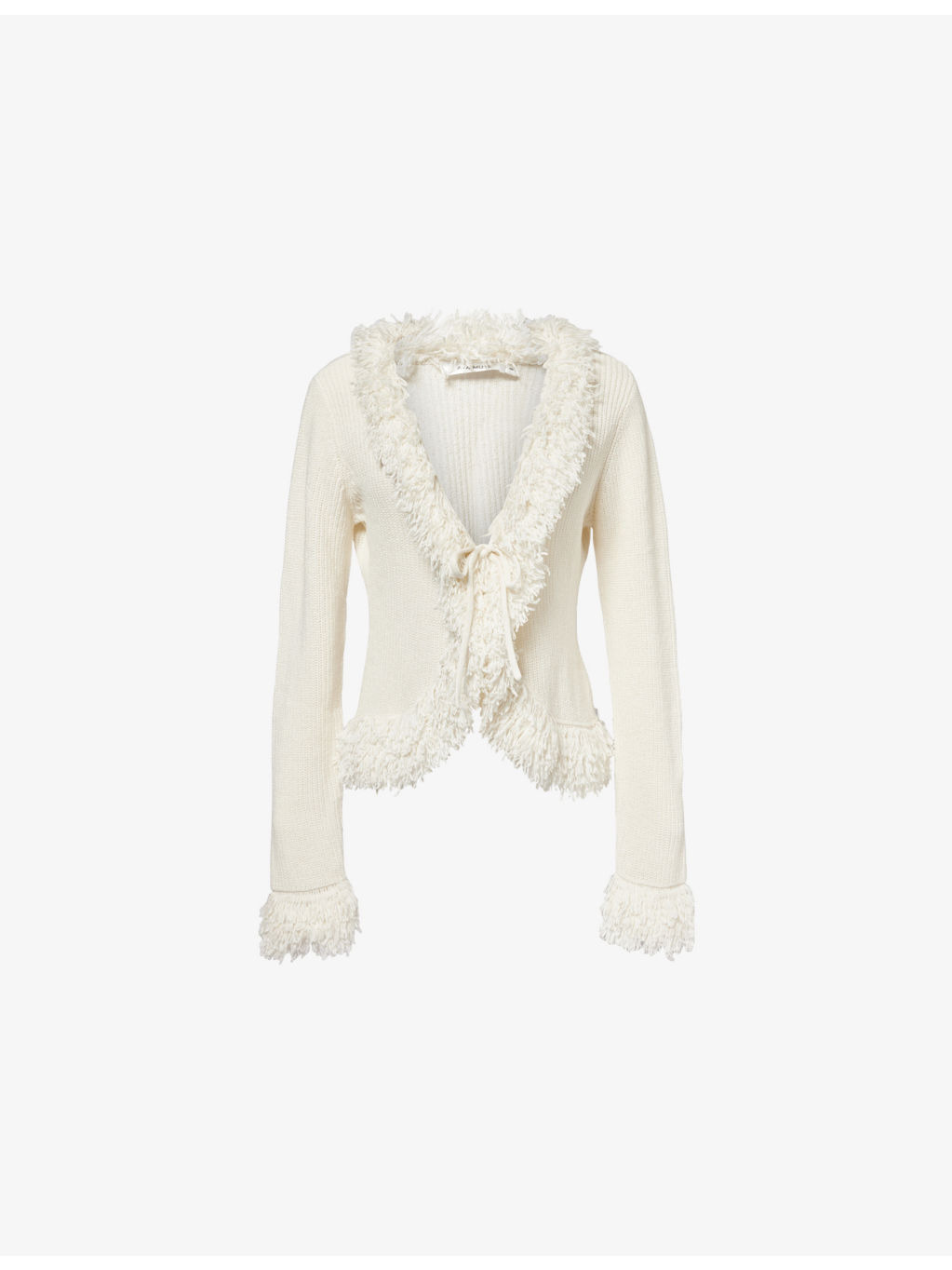 Fringed V-Neck Knitted Top - 1