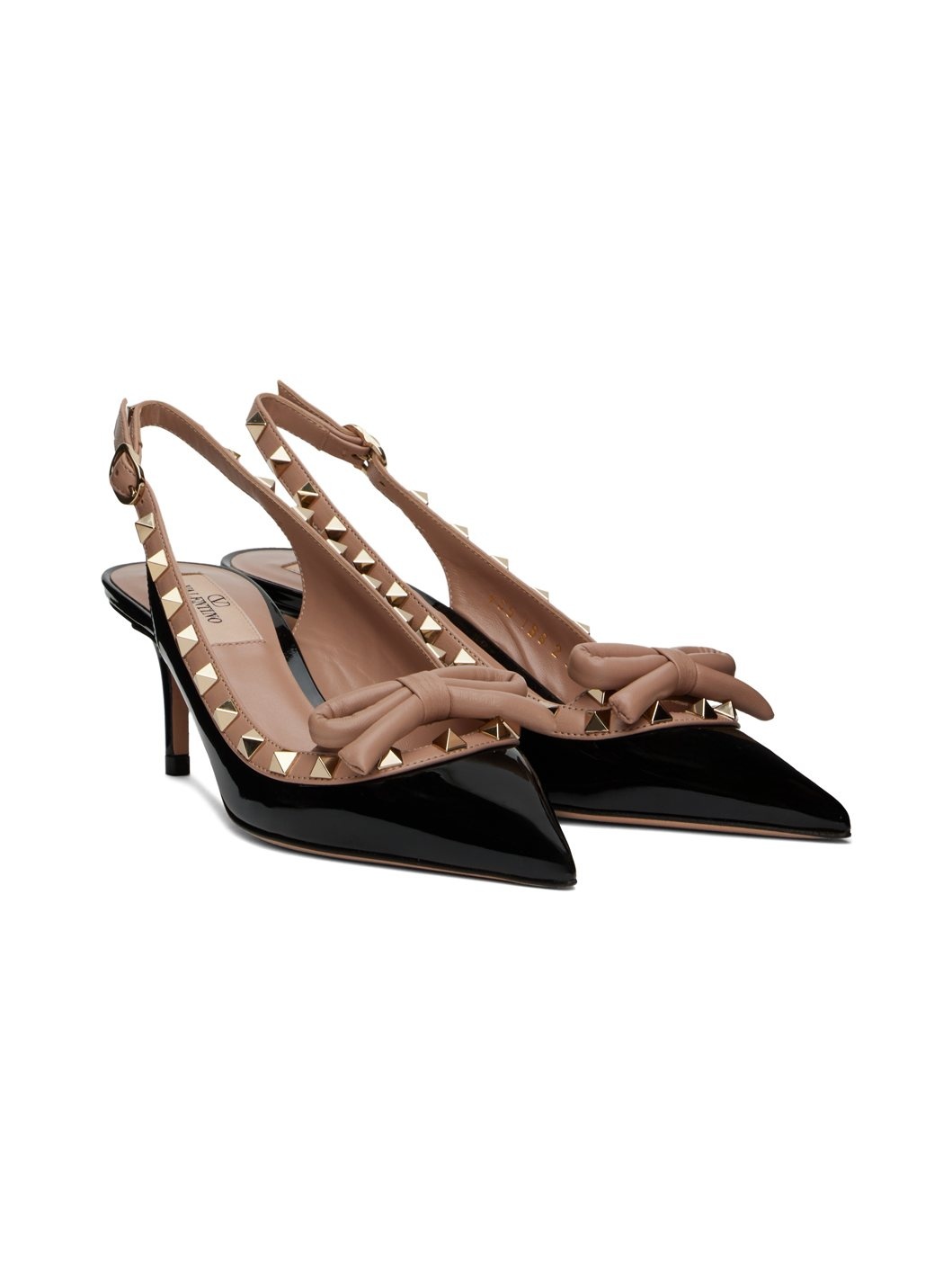 Black & Pink Rockstud Bow Slingback Heels - 4