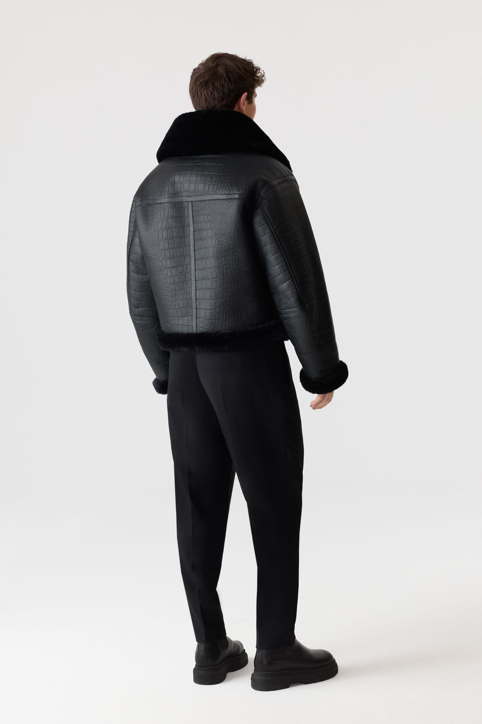 MEMPHIS Croc Embossed Oversized Shearling Jacket - 5