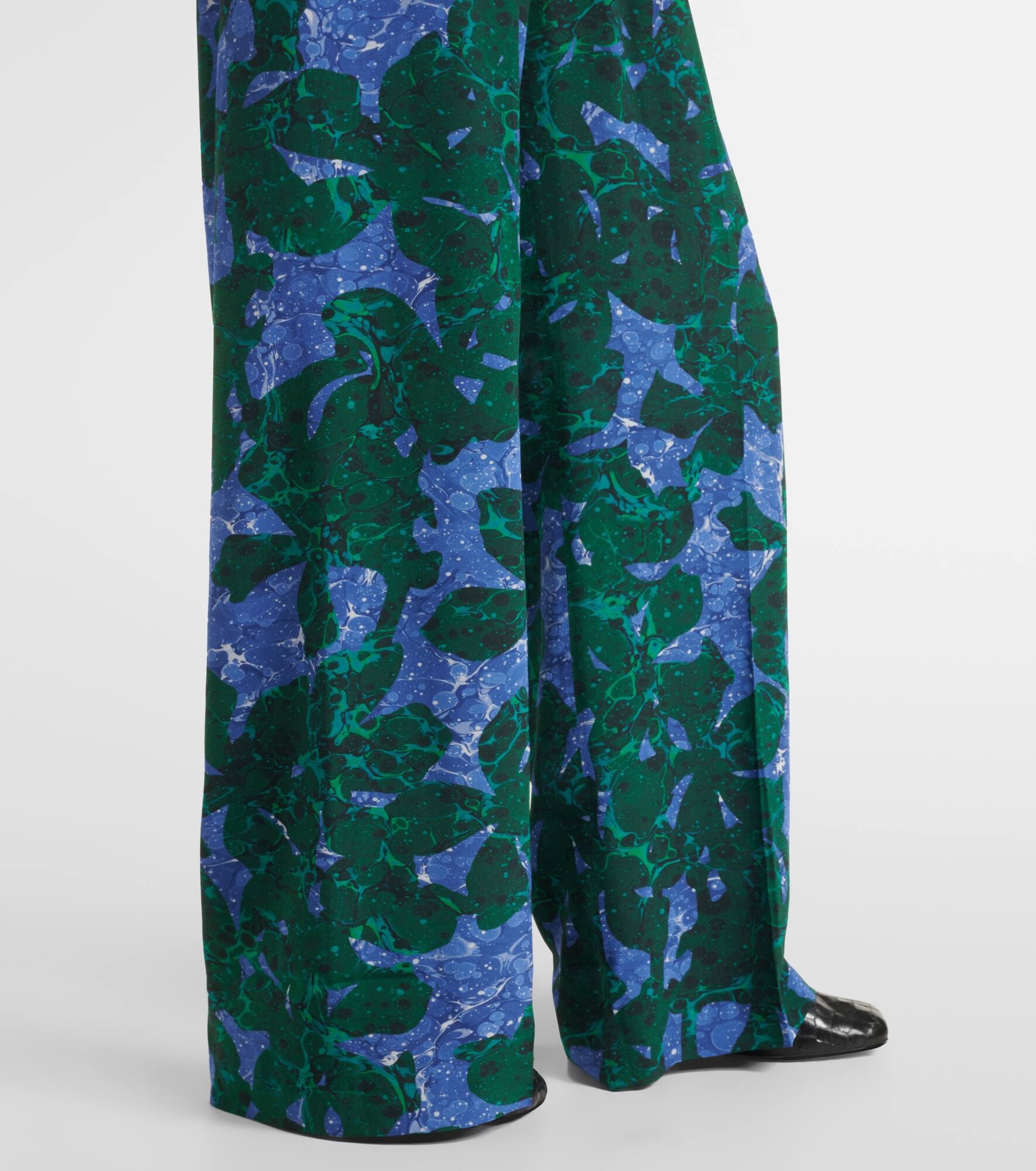 Floral silk crêpe de chine straight pants - 5